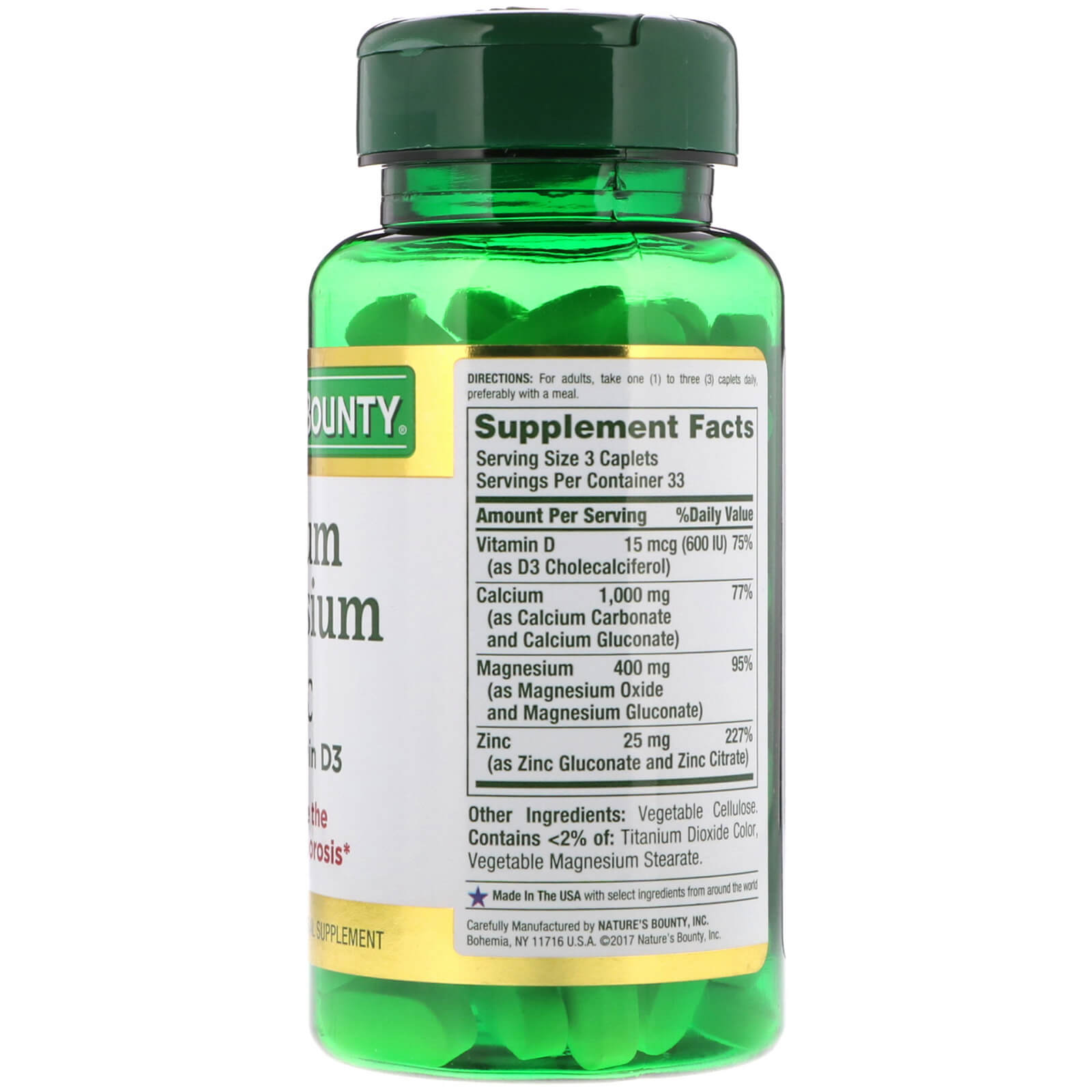 Comprar Nature's Bounty, Zinco de Cálcio e Magnésio com Vitamina D3, 100 Cápsulas Revestidas - Imagem 2