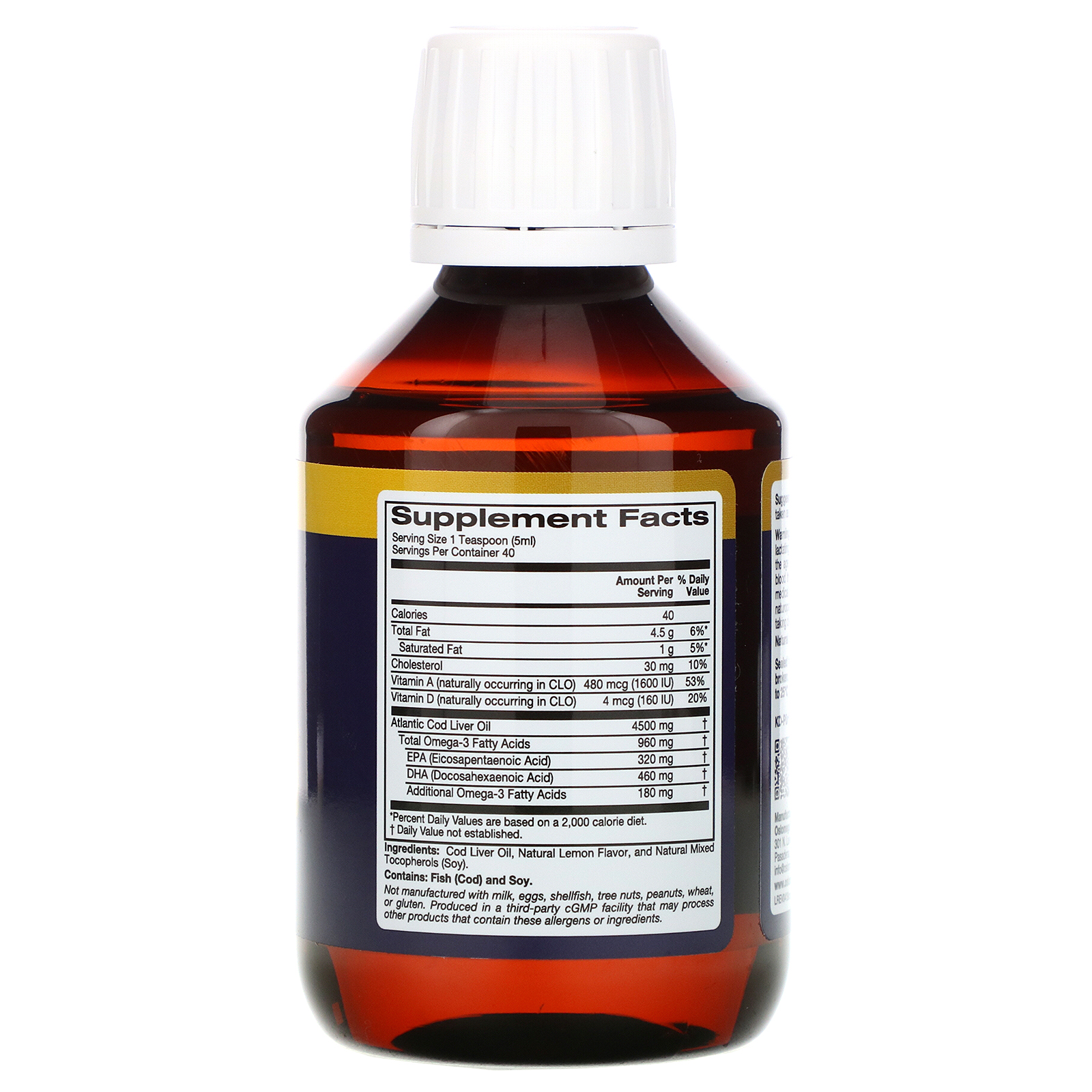 Comprar Oslomega, Óleo de Fígado de Bacalhau Norueguês, Sabor Natural de Limão, 960 mg, 200 ml (6,7 fl oz) - Imagem 2