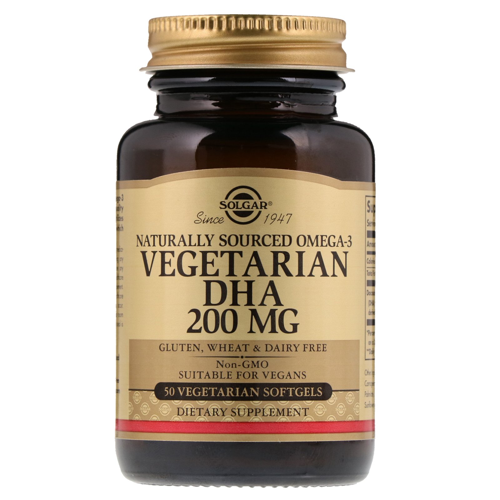 Comprar Solgar, Ômega 3 de Fonte Natural, DHA Vegetariano, 200 mg, 50 Cápsulas Gelatinosas Vegetarianas
