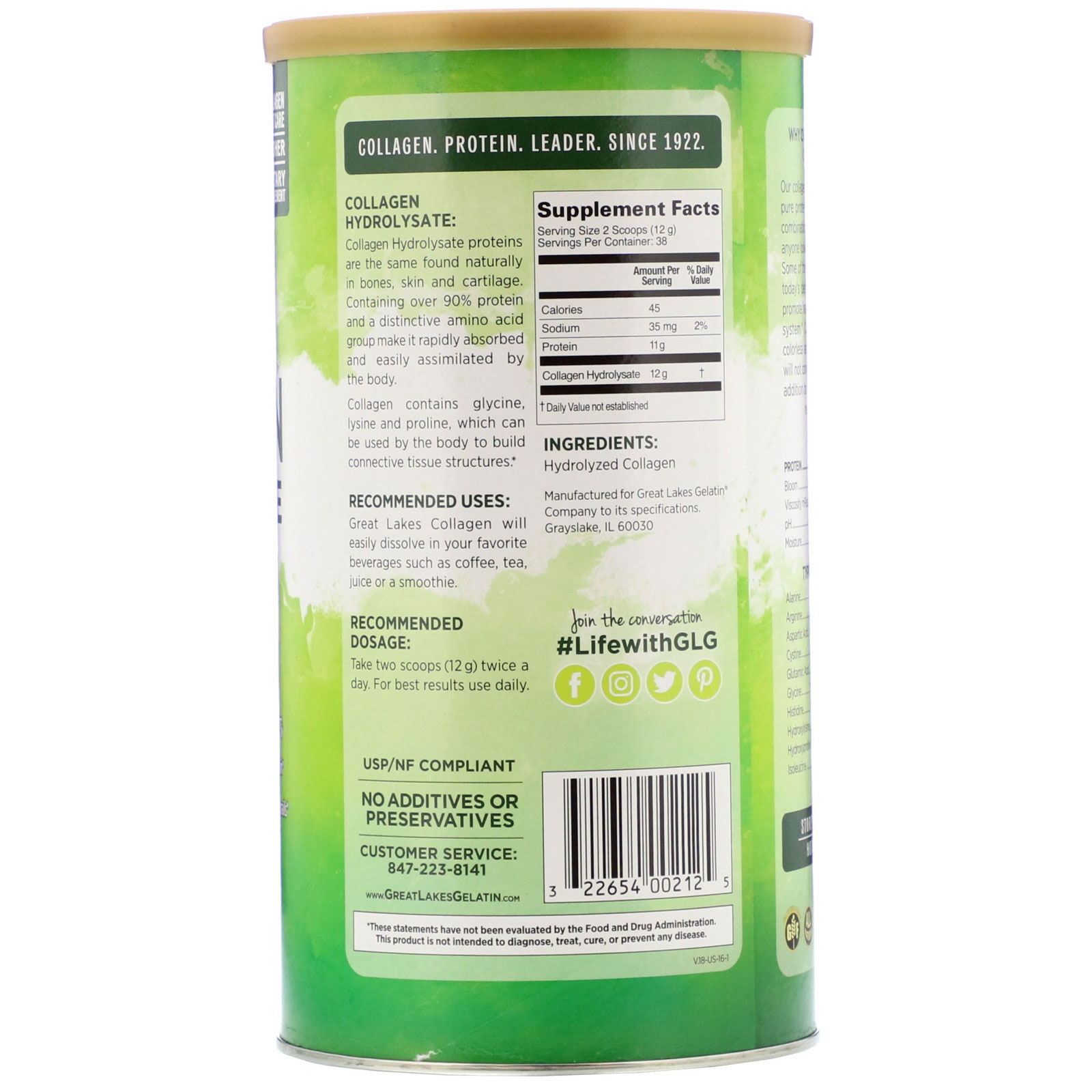 Comprar Great Lakes Gelatin Co., Colágeno Hidrolisado, Sem Sabor, 454 g (16 oz) - Imagem 2