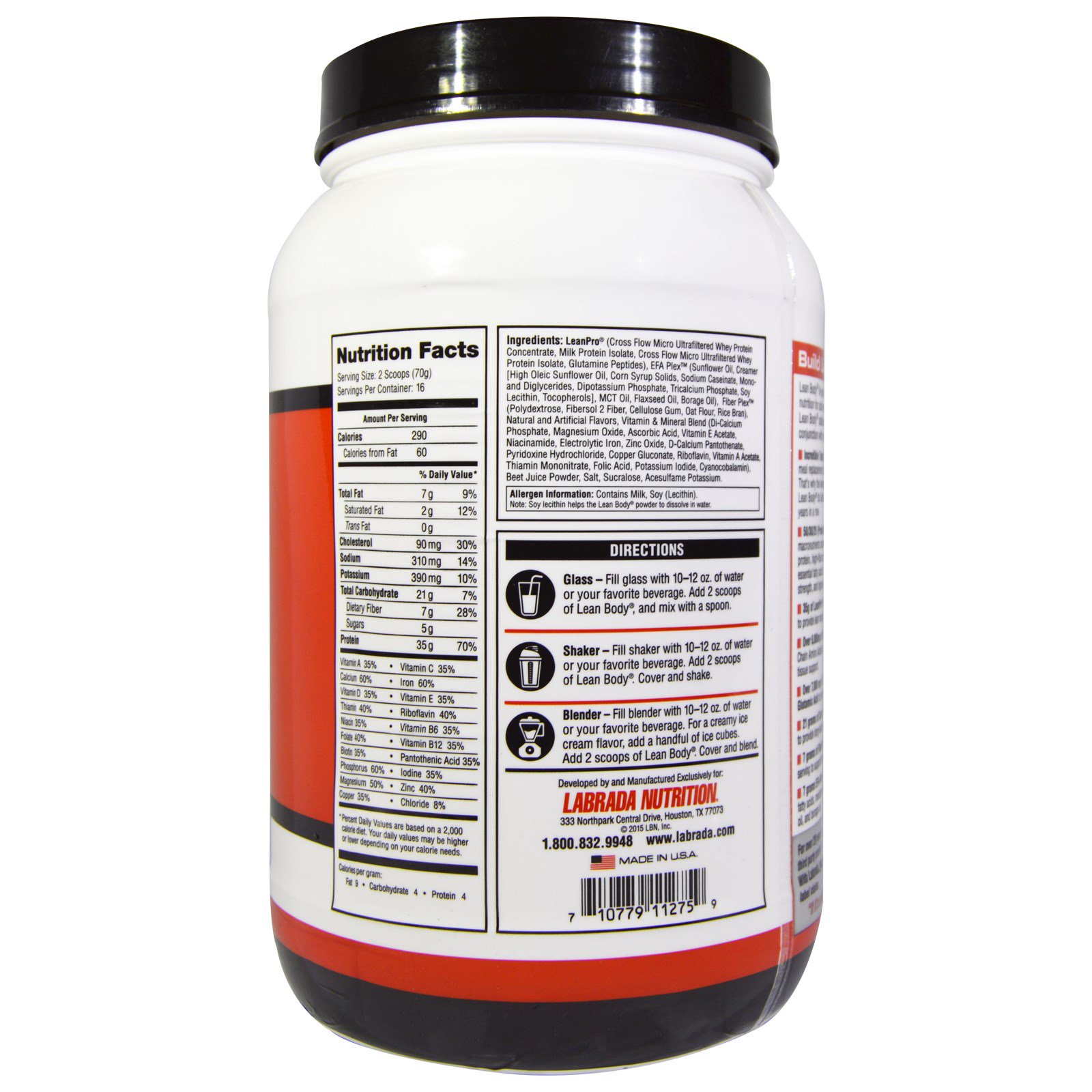 Comprar Labrada Nutrition, Lean Body, Shake para Substituição de uma Refeição, Morango, 2,47 lbs (1120 g) - Imagem 2