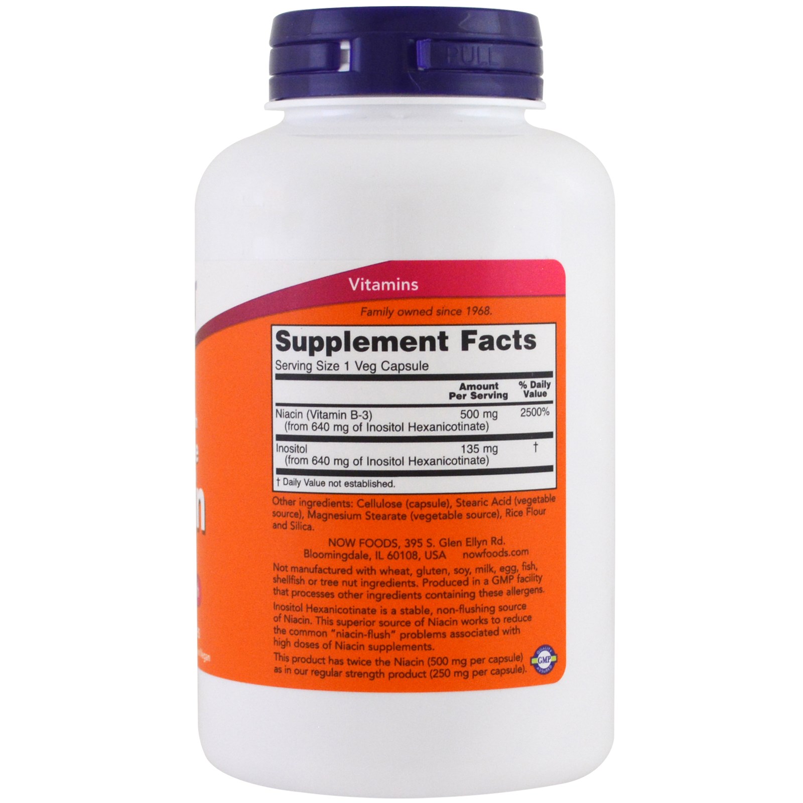 Comprar Now Foods, Niacina, Sem Rubor, Potência Dupla, 500 mg, 180 Cápsulas Vegetais - Imagem 2