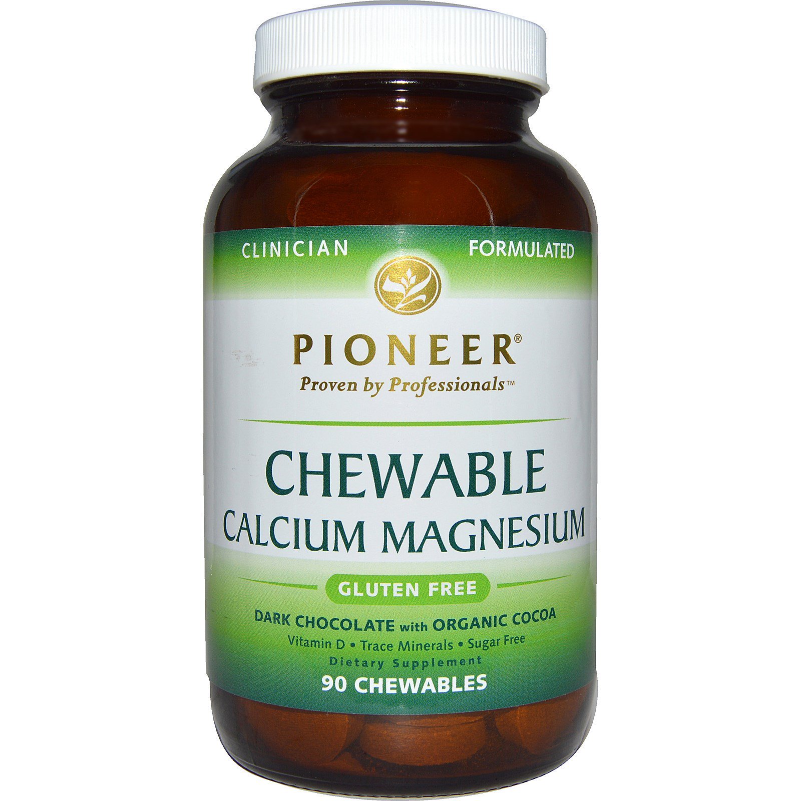 Comprar Pioneer Nutritional Formulas, Mastigáveis de Cálcio Magnésio, Chocolate Amargo com Cacau Orgânico, 90 Mastigáveis