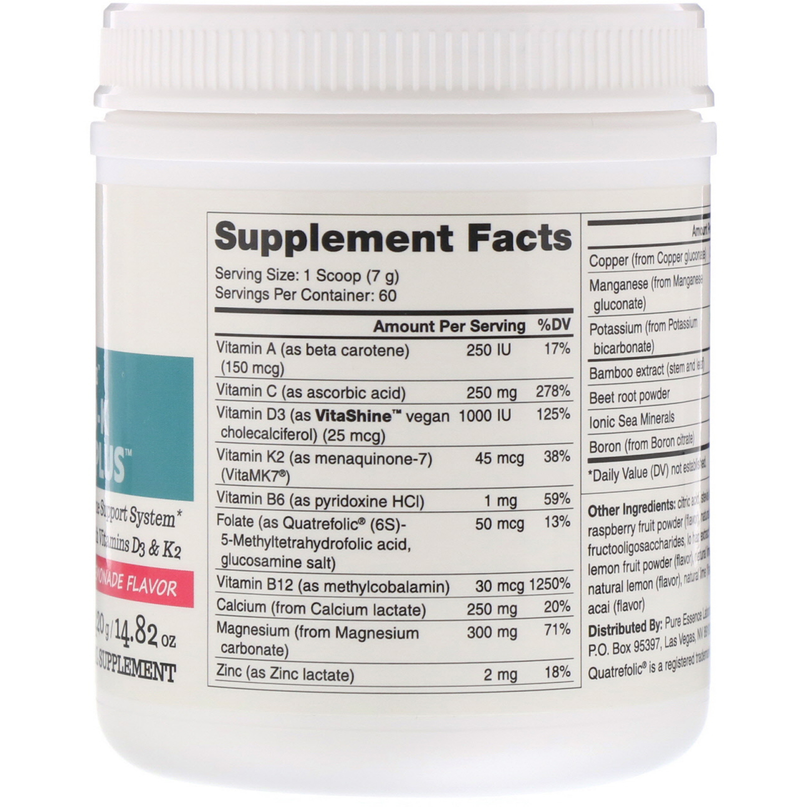 Comprar Pure Essence, Ionic-Fizz, Super Cálcio D-K Plus, limonada de framboesa, 14.82 oz (420 g) - Imagem 2