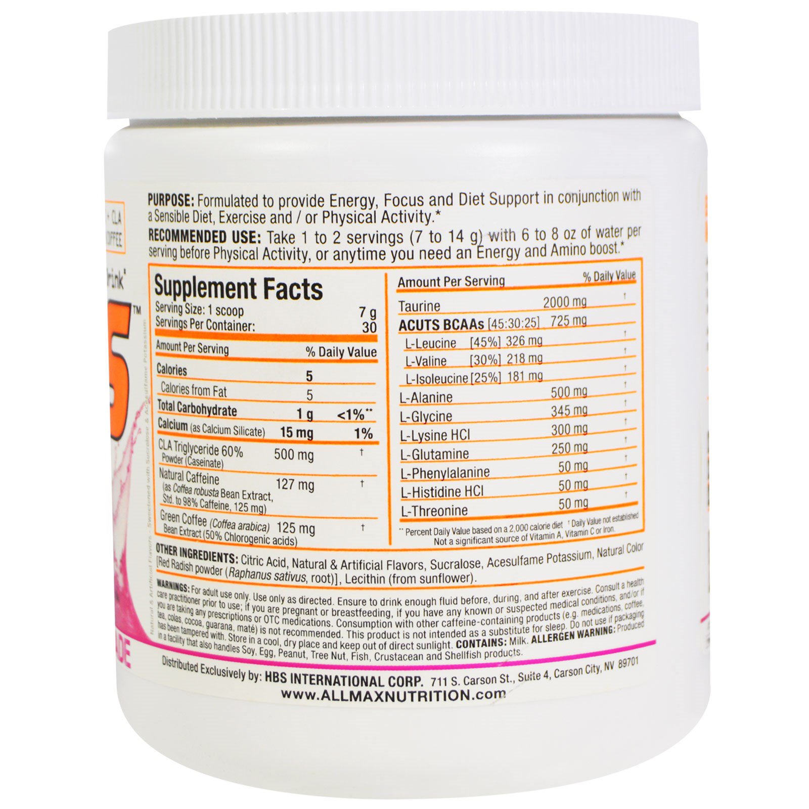 Comprar ALLMAX Nutrition, ACUTS, Amino-Charged Energy Drink, Pink Lemonade, 7.4 oz (210 g) - Imagem 2