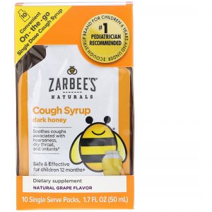 Comprar Zarbee's, Children's Cough Syrup, Dark Honey, On-the-Go, For Children 12 Months+, Natural Grape Flavor, 10 Single Serve Packs, 1.7 fl oz (50 ml)