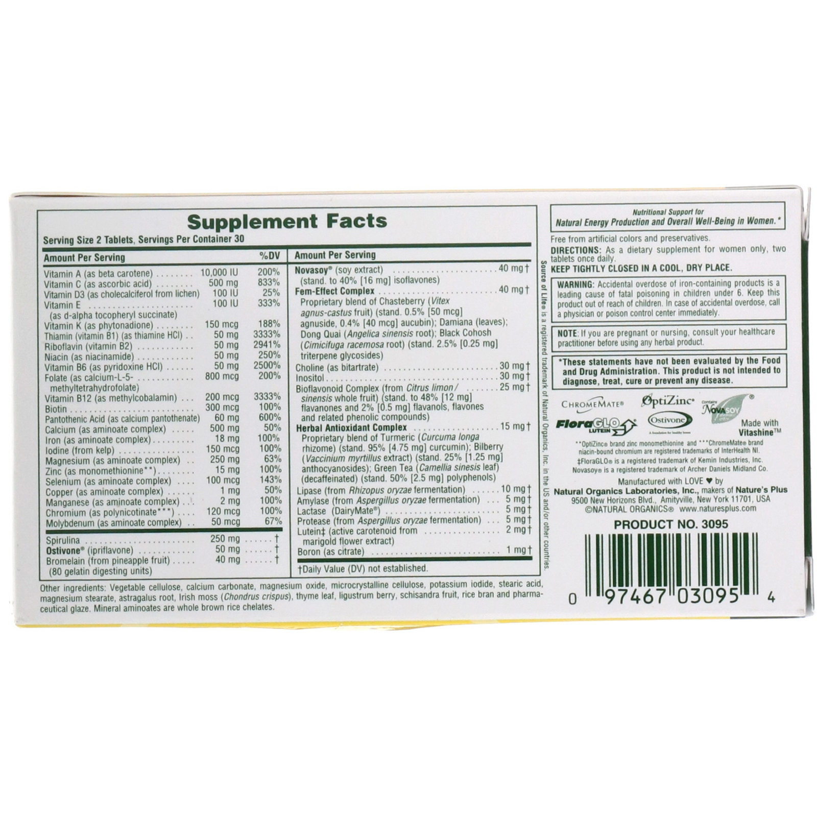 Comprar Nature's Plus, Source of Life, Women, Multi-Vitamin and Mineral Supplement with Whole Food Concentrates, 60 Tablets - Imagem 2