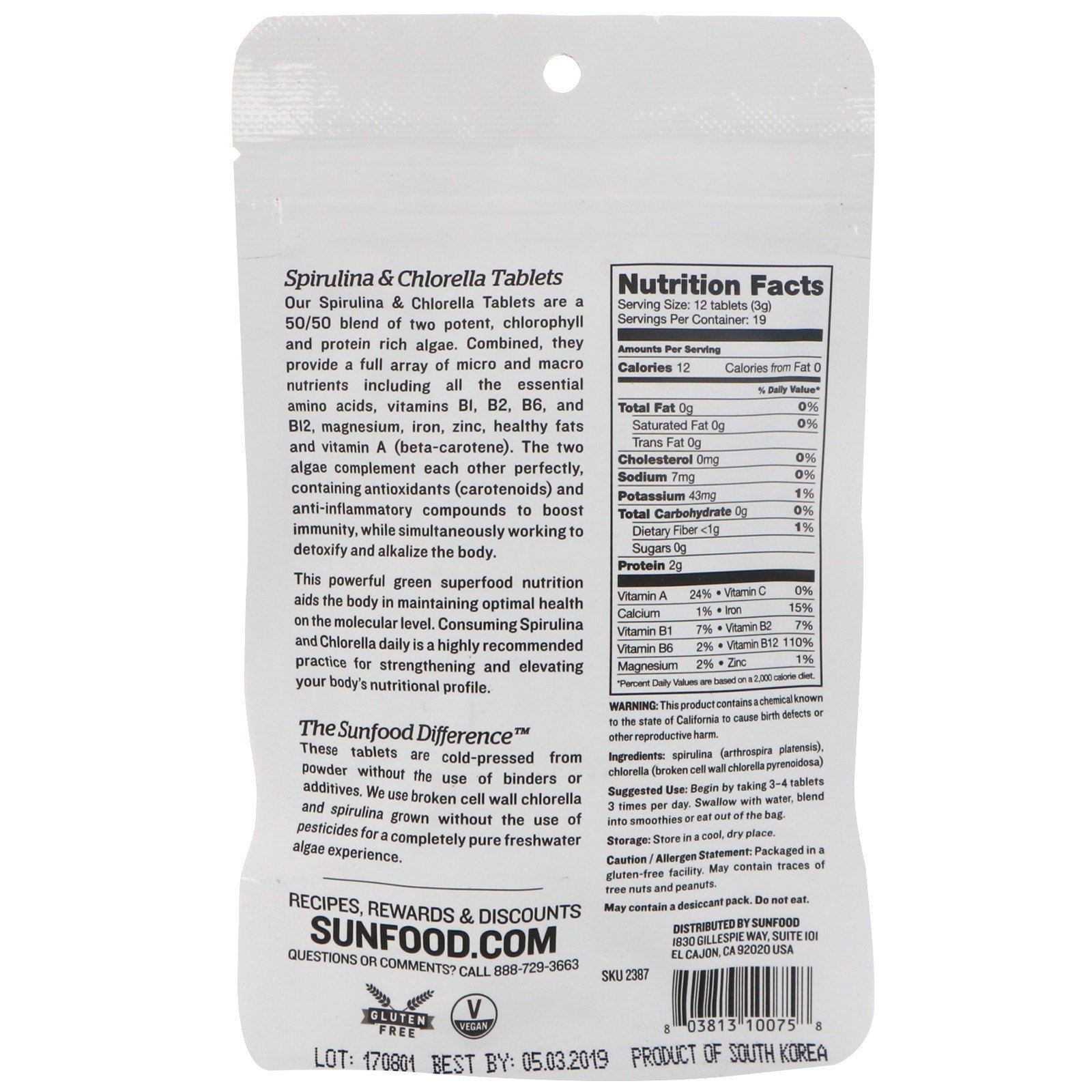 Comprar Sunfood, Espirulina e Chlorella, Comprimidos Super Algae, 250 mg, 225 Comprimidos - Imagem 2