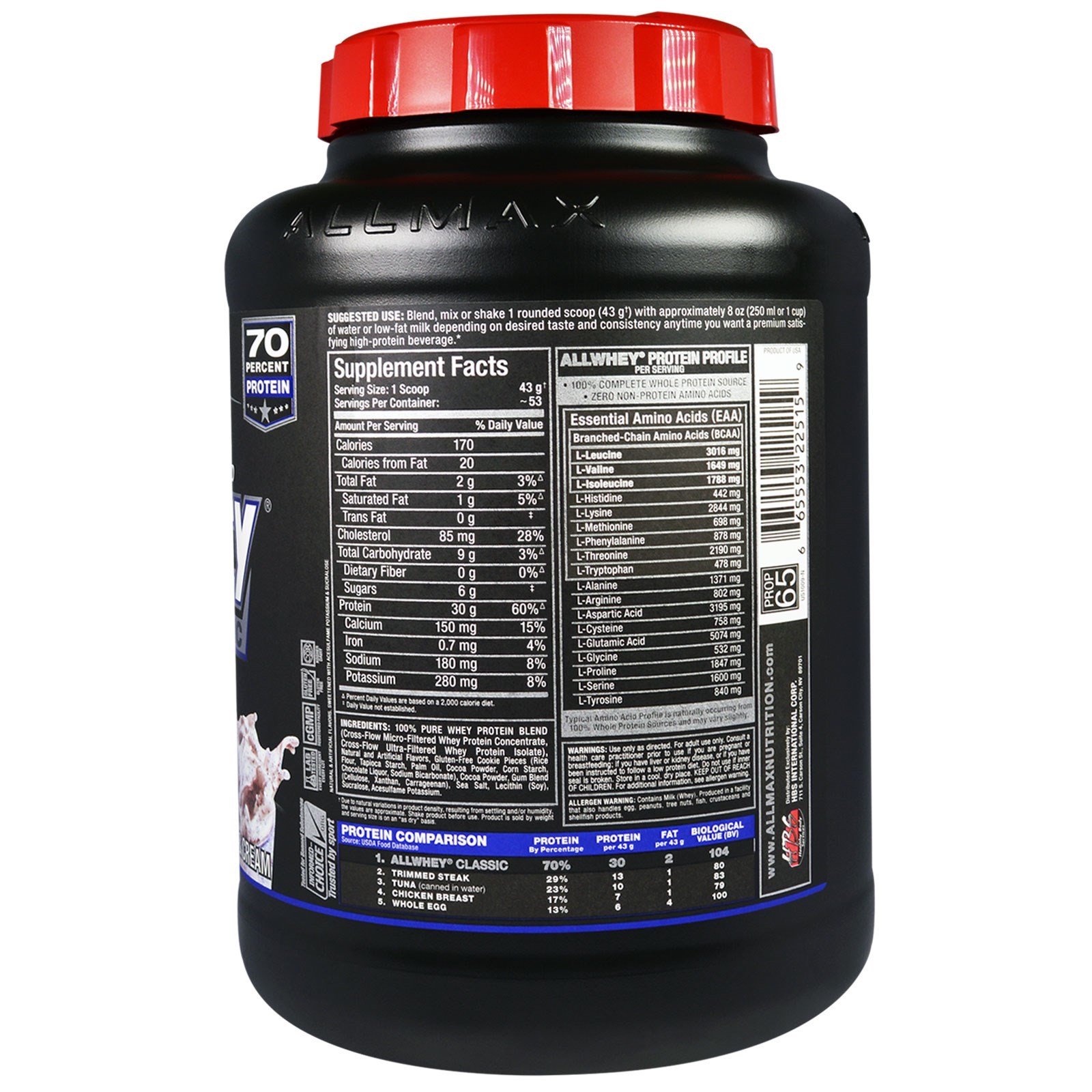 Comprar ALLMAX Nutrition, AllWhey Classic, 100% Proteína de Soro de Leite, Cookies & Cream, 5 lbs. (2,27 kg) - Imagem 2