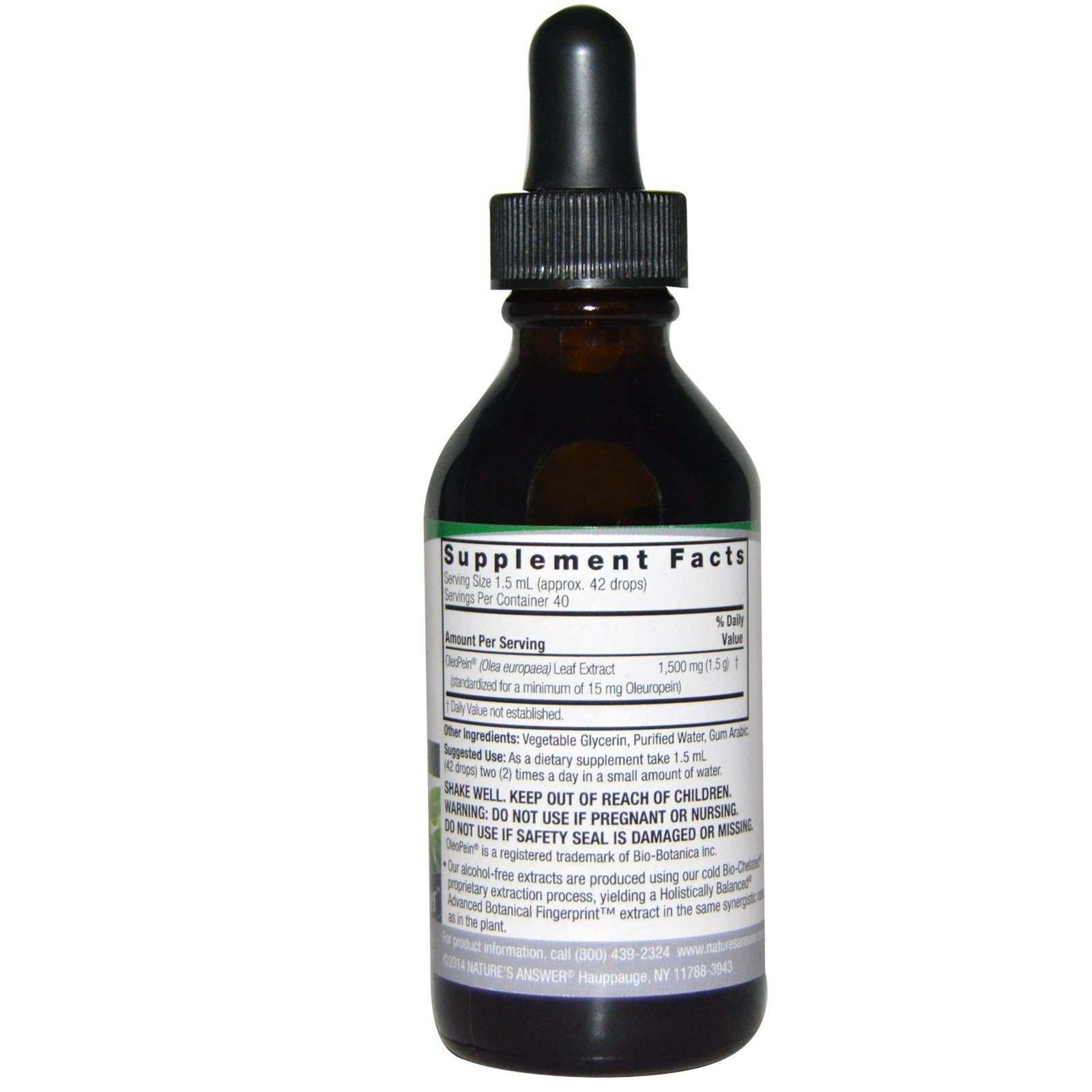 Comprar Nature's Answer, Folha de Azeitona, Sem álcool, 1.500 mg, 60 ml (2 oz) - Imagem 2