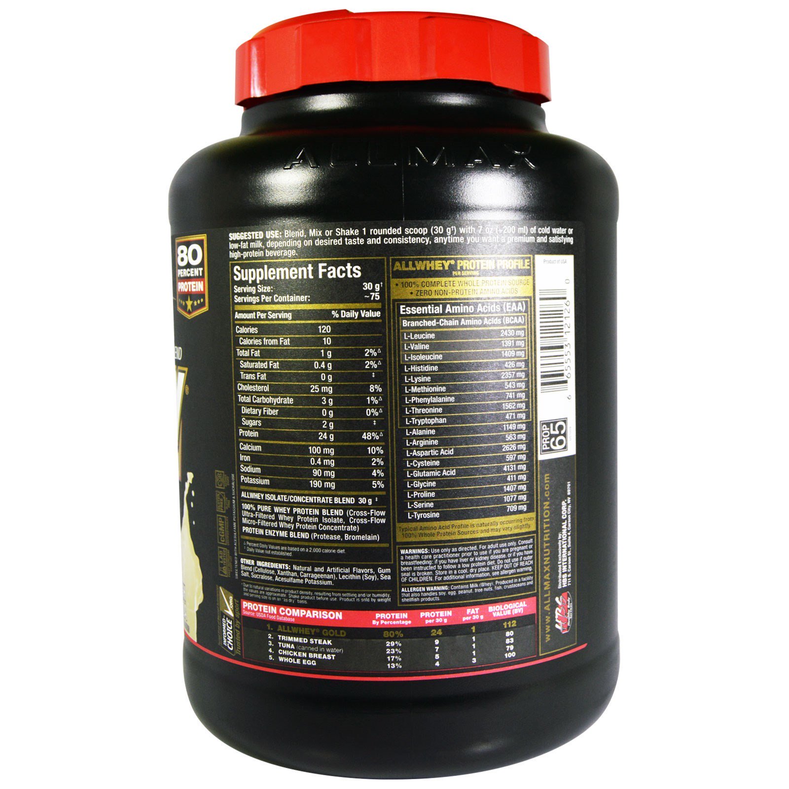 Comprar ALLMAX Nutrition, AllWhey Gold, 100% Whey Protein + Premium Whey Protein Isolate, French Vanilla, 5 lbs. (2.27 kg) - Imagem 2