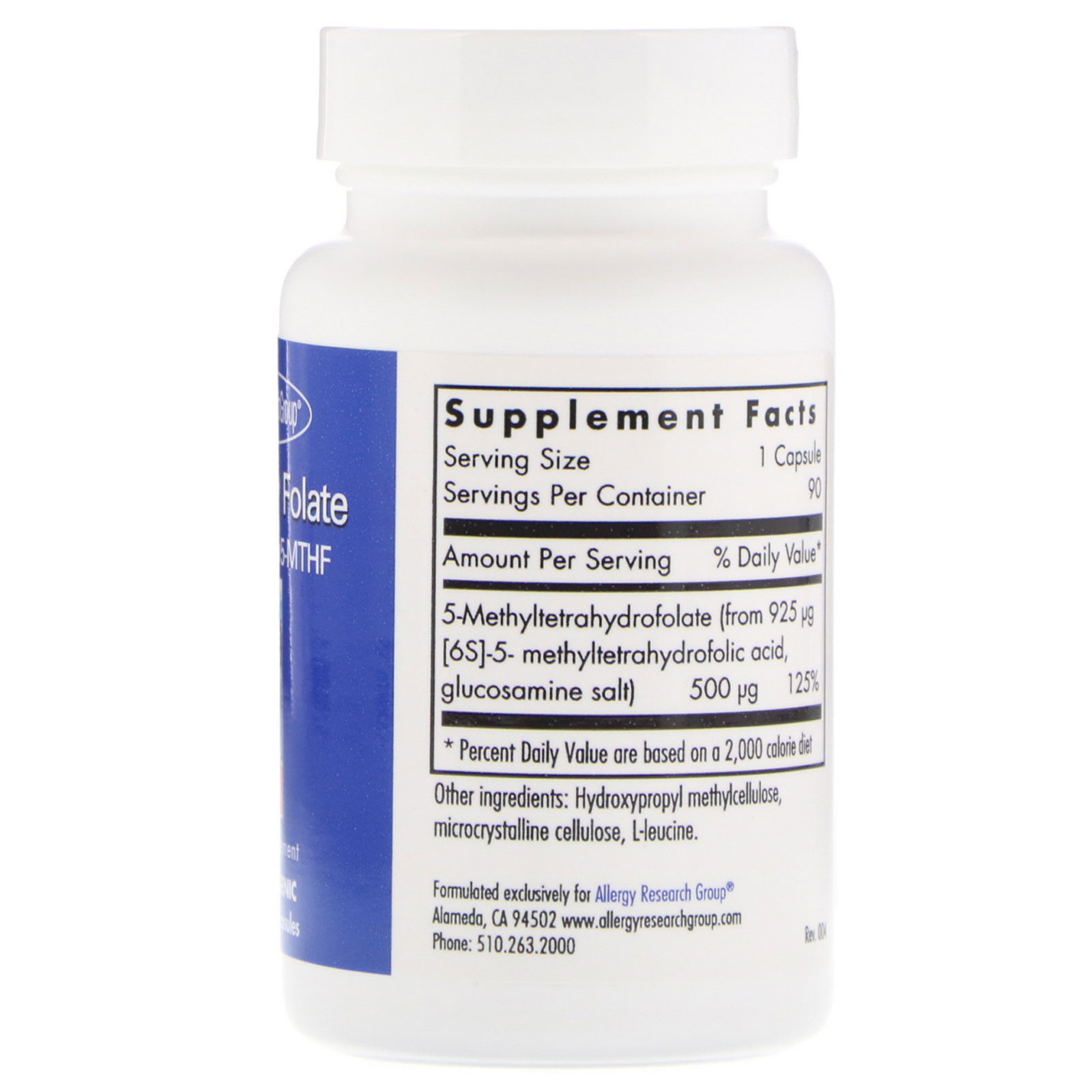Comprar Allergy Research Group, Folato QuatreActiv, 5-MTHF de Quarta Geração, 90 Cápsulas Vegetais - Imagem 2