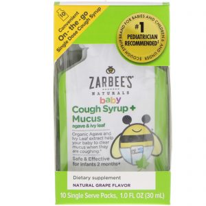 Comprar Zarbee's, Baby, Cough Syrup + Mucus with Organic Agave and Ivy Leaf, On-the-Go, Natural Grape Flavor, 10 Single Serve Packs, 1.0 fl oz (30 ml) Each