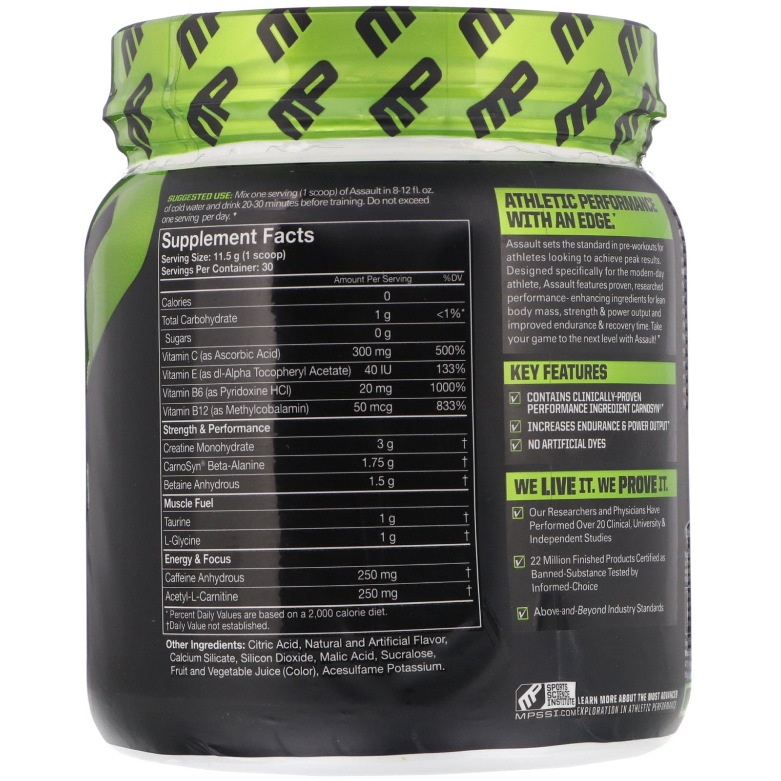 Comprar MusclePharm, Assault Energy + Strength, Pre-Workout, Blue Raspberry, 12.17 oz (345 g) - Imagem 2