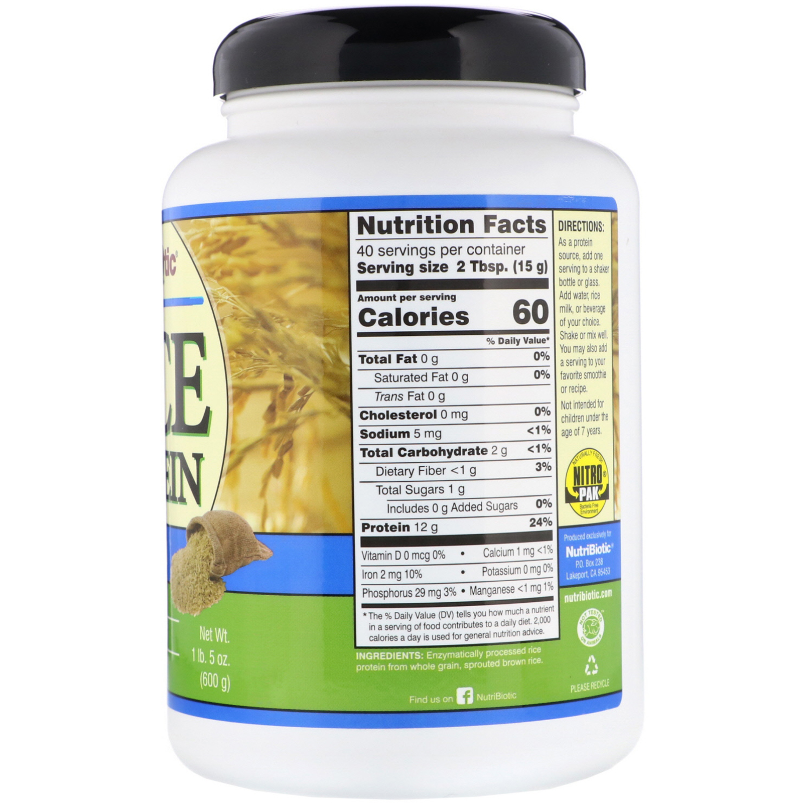 Comprar NutriBiotic, Proteína Crua de Arroz, Natural, 1 lb. 5 oz (600 g) - Imagem 2