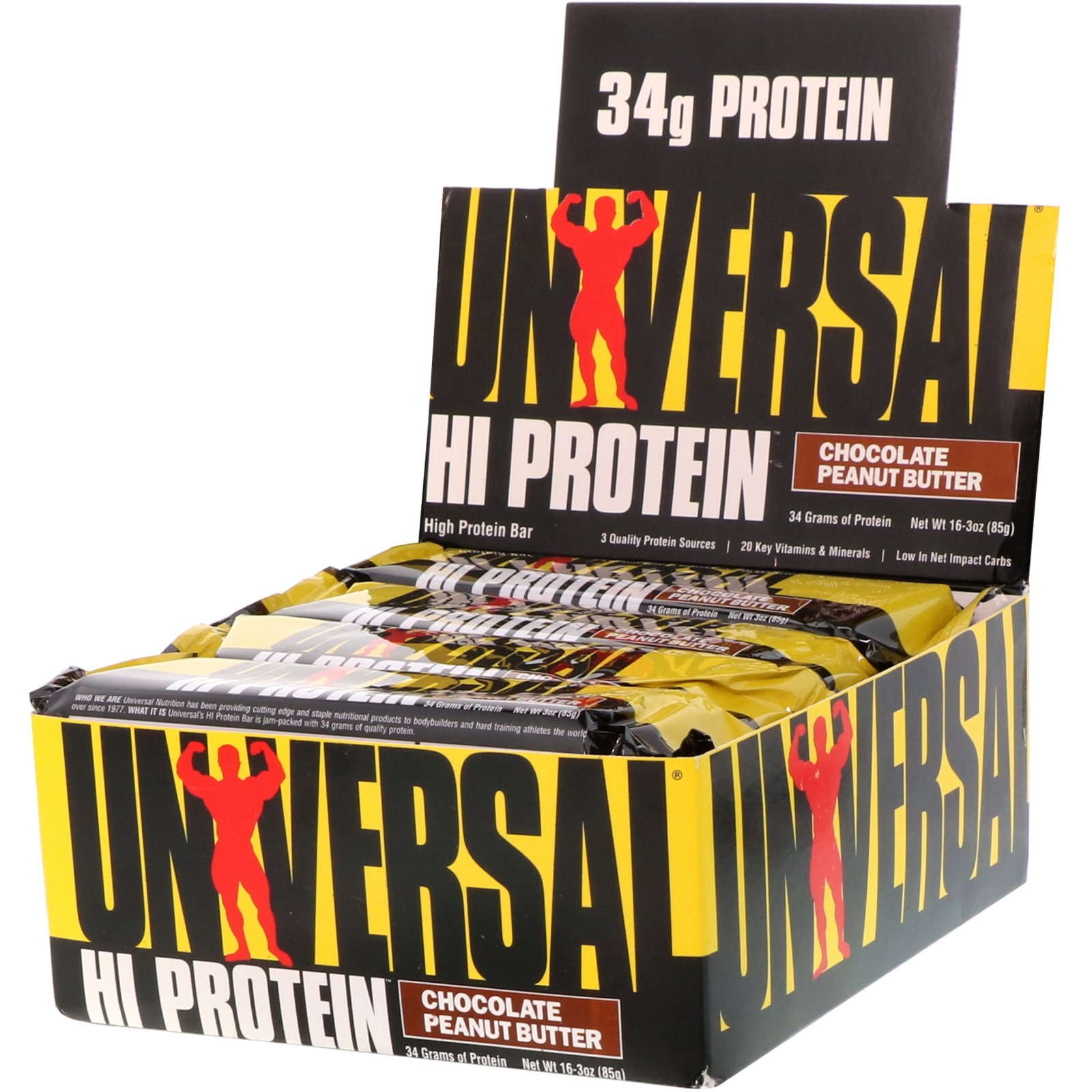 Comprar Universal Nutrition, HI Protein Bar, Chocolate Peanut Butter, 16 Bars, 3 oz (85 g) Each