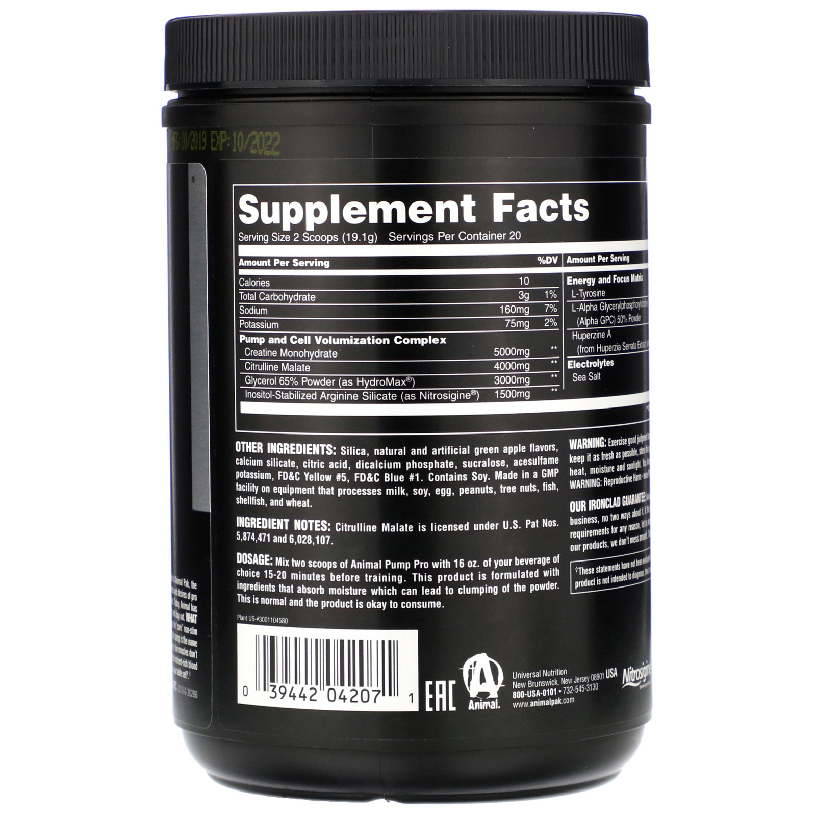 Comprar Universal Nutrition, Animal Pump Pro, Non-Stim Pre-Workout, Green Apple, 13.47 oz (382 g) - Imagem 2