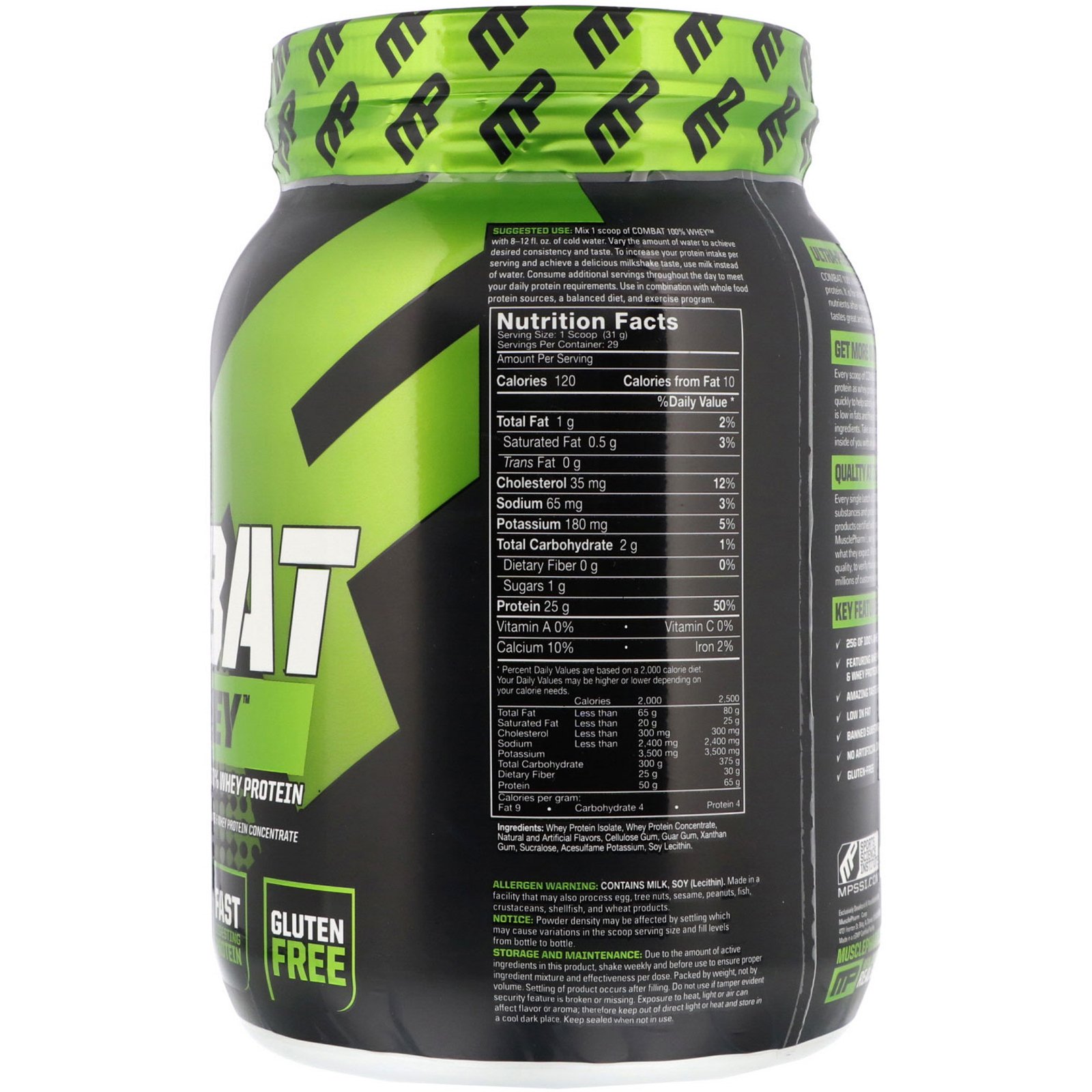 Comprar MusclePharm, Combat 100% Whey Protein, Baunilha, 32 oz (907 g) - Imagem 2