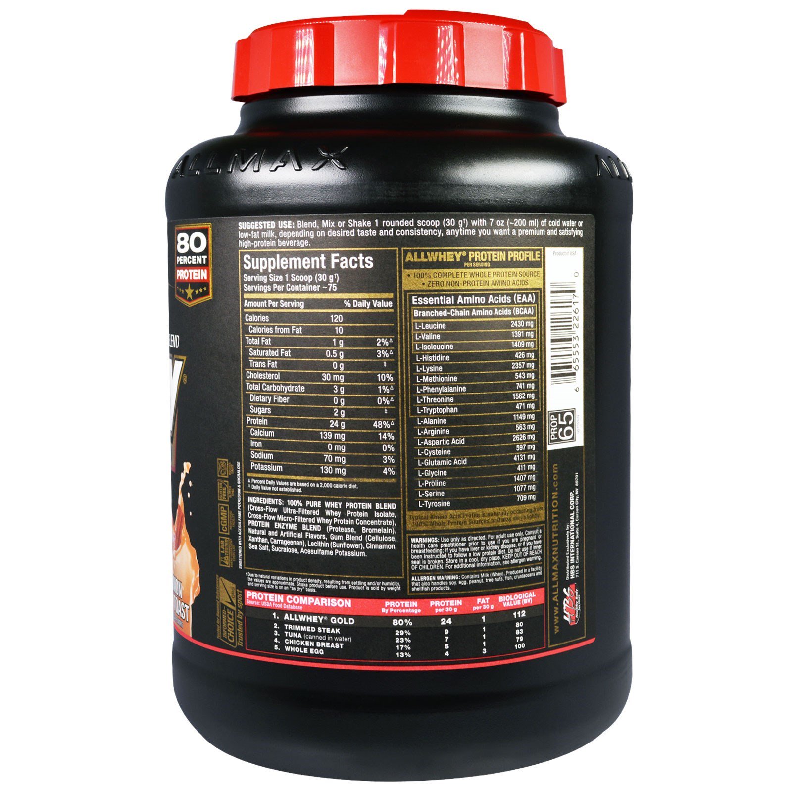 Comprar ALLMAX Nutrition, AllWhey Gold, 100% Proteína Whey + Isolado de Proteína Whey Premium, Rabanada com Canela, 5 lbs. (2,27 kg) - Imagem 2