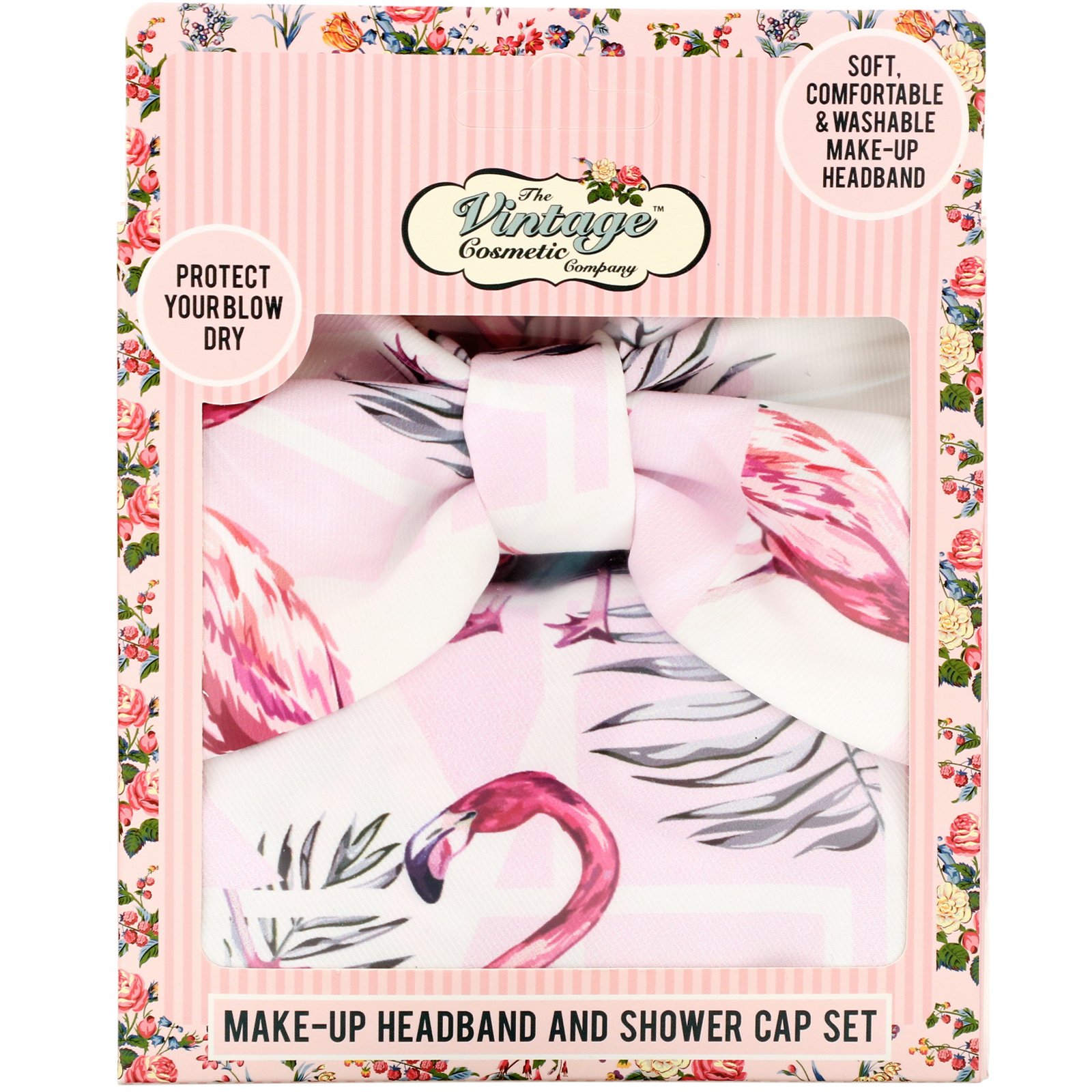 Comprar The Vintage Cosmetic Co., Make-Up Headband and Shower Cap Set, Pink Flamingo, 1 Set - Imagem 2