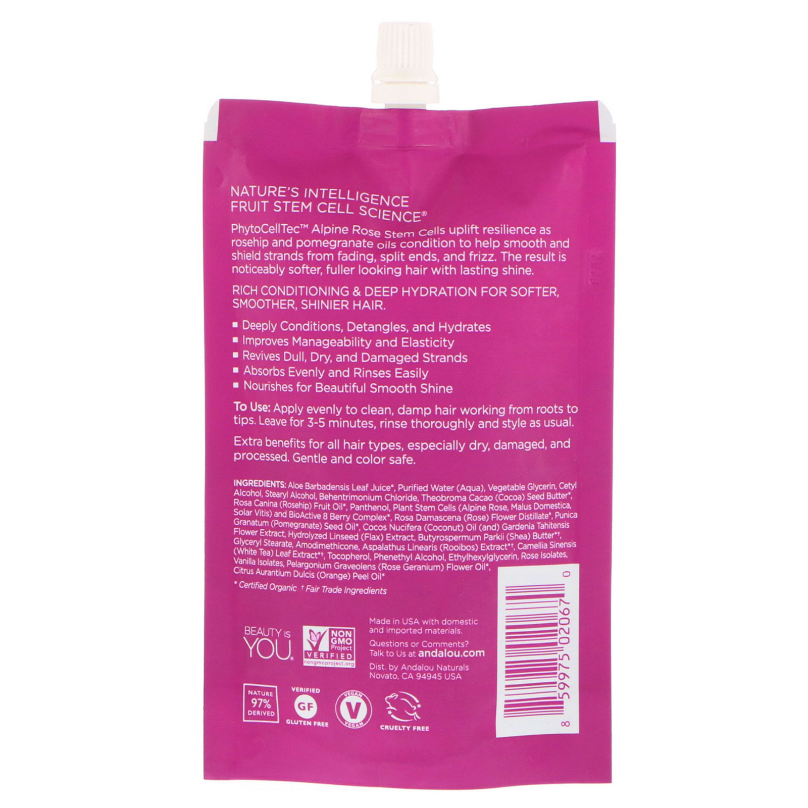 Comprar Andalou Naturals, Complexo 1000 Rosas Condicionamento Profundo, Tratamento de Cores, Máscara Capilar, 44 ml - Imagem 2