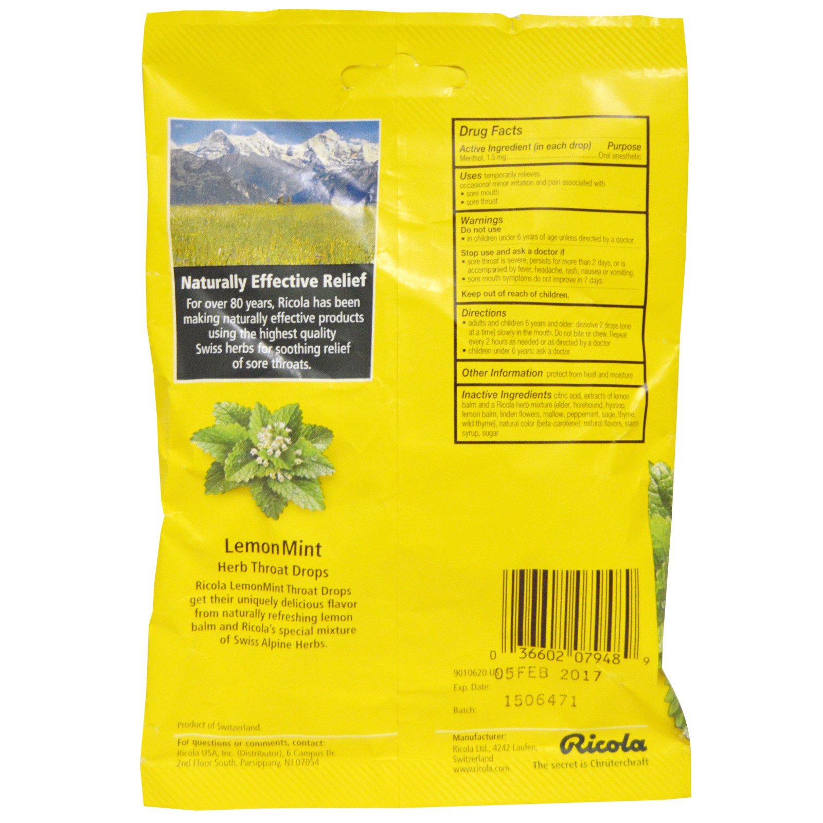 Comprar Ricola, Drops Herbais para a Garganta, Limão com Hortelã, 24 Drops - Imagem 2