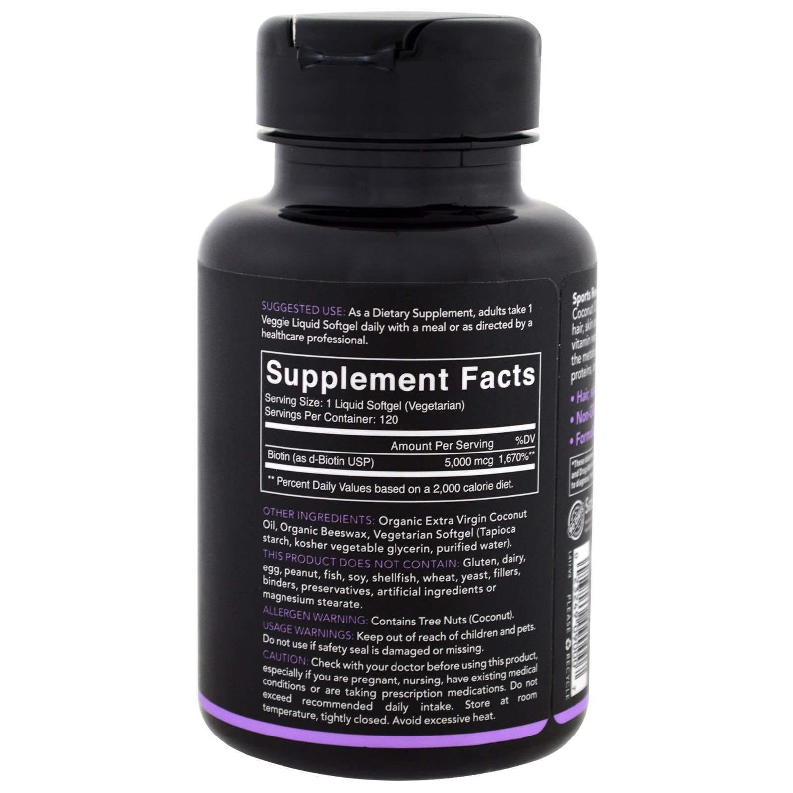 Comprar Sports Research, Biotina com Óleo de Coco, 5.000 mcg, 120 Cápsulas Softgel Vegetais - Imagem 2