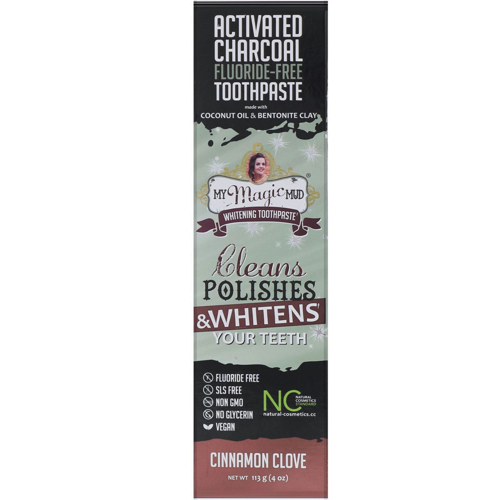 Comprar My Magic Mud, Carvão Ativado, Sem Flúor, Creme Dental Clareador, Canela e Cravo, 113 g (4 oz)
