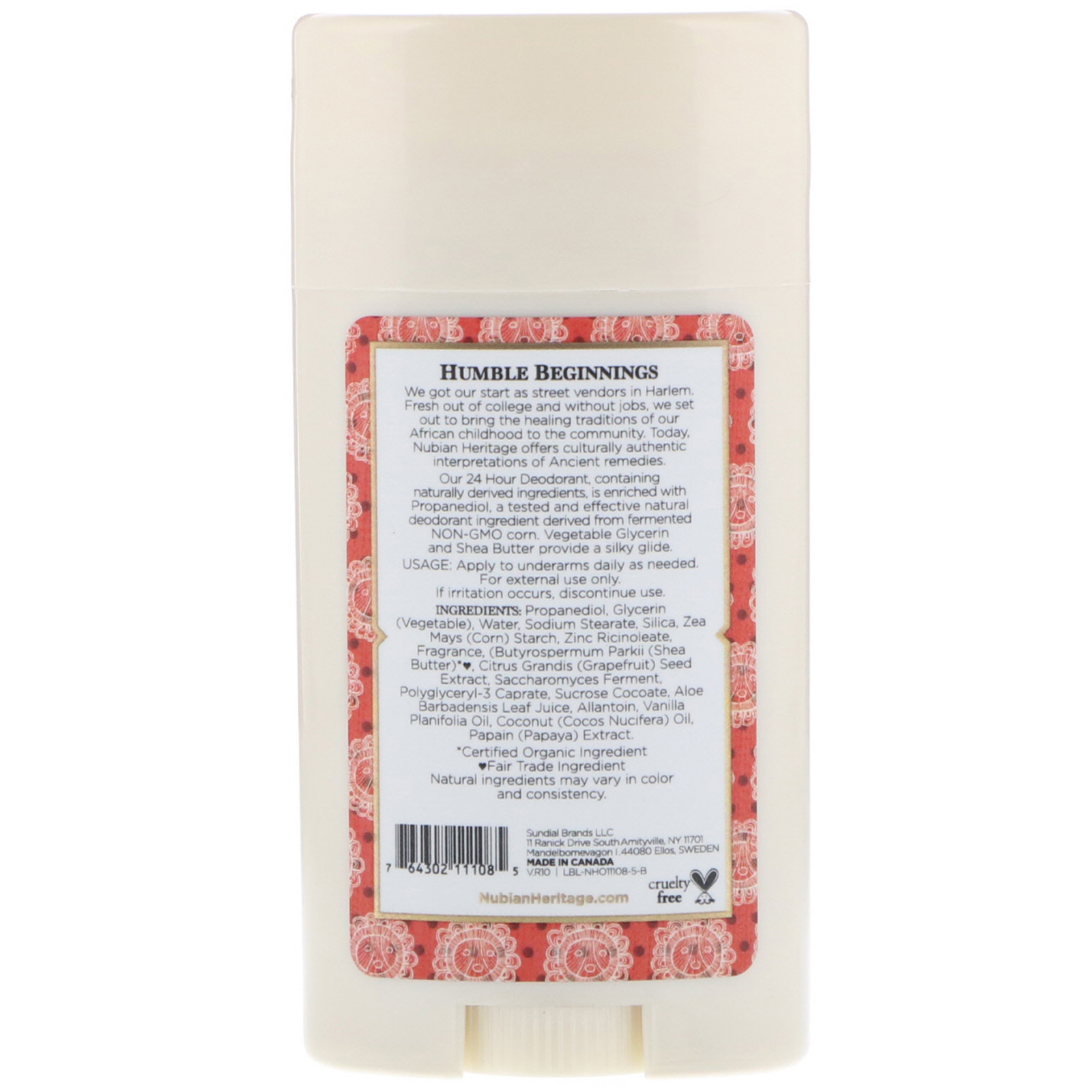 Comprar Nubian Heritage, Desodorante 24 Horas, Totalmente Natural, Coco e Papaia com Óleo de Baunilha, 2,25 oz (64 g.) - Imagem 2
