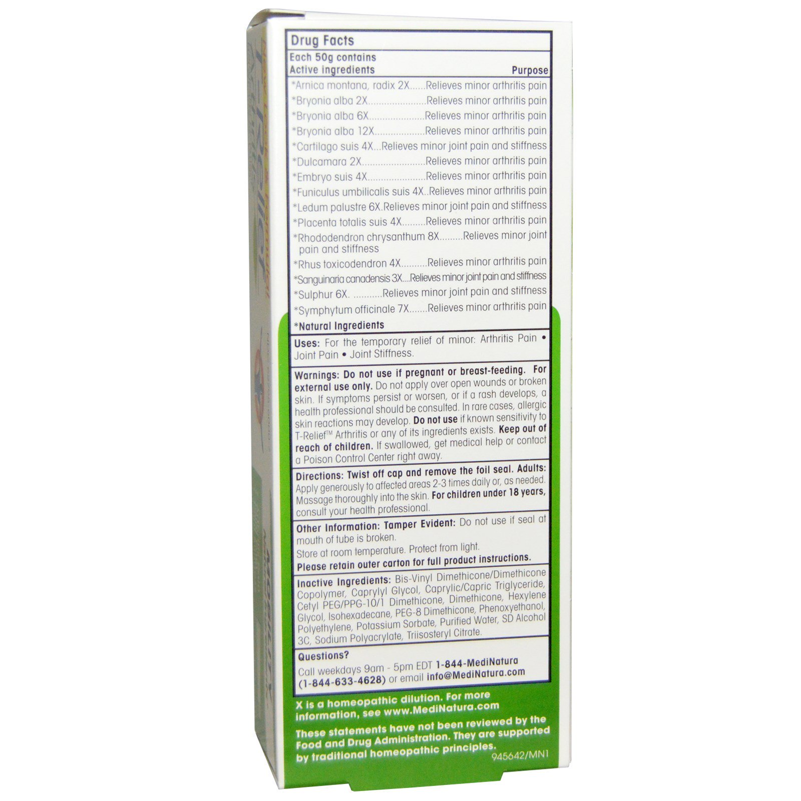 Comprar MediNatura, T-Relief, Pomada para Alívio da Dor da Artrite, 1,76 oz (50 g) - Imagem 2