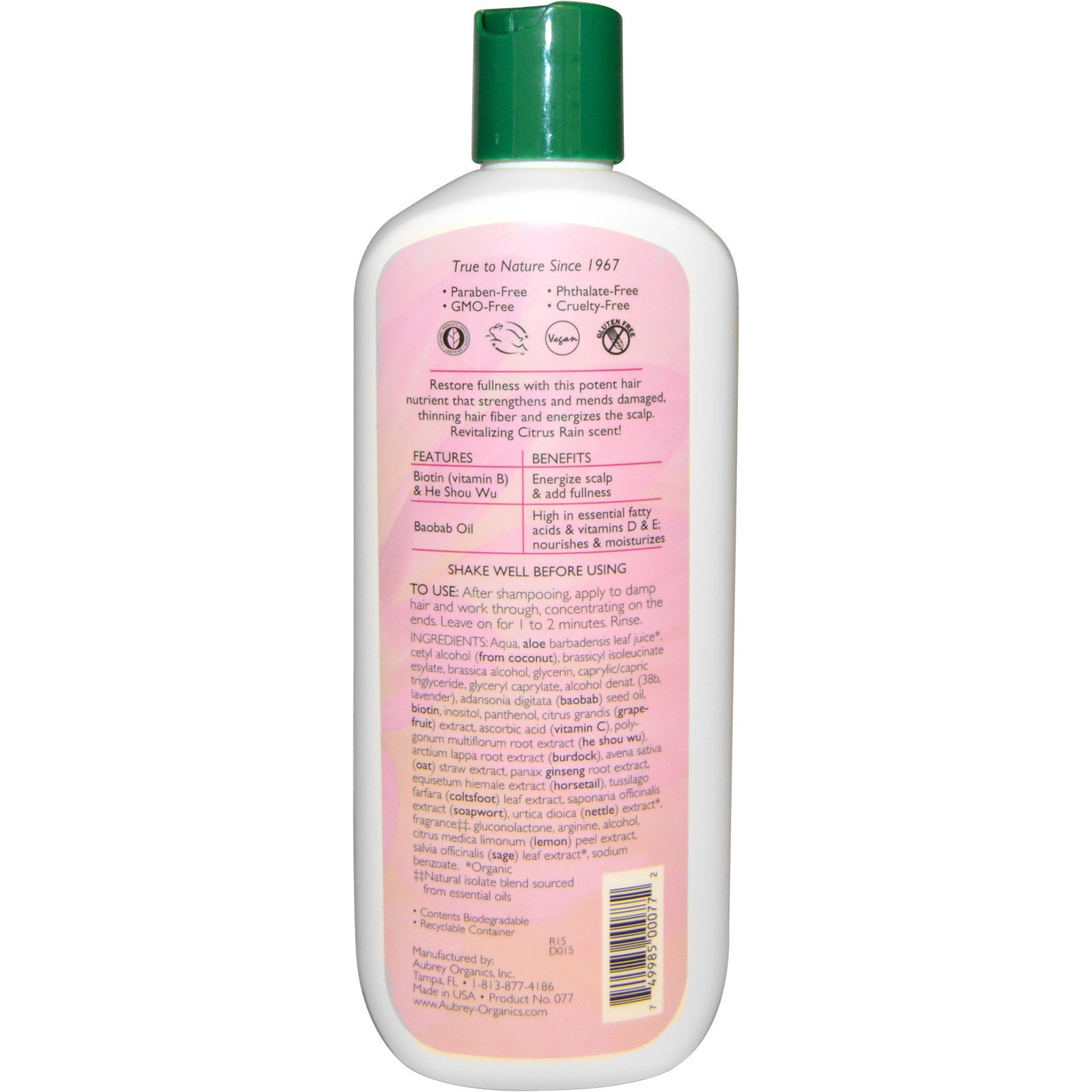 Comprar Aubrey Organics, Conditioner, Biotin Repair, Citrus Rain, 11 fl oz (325 ml) - Imagem 2