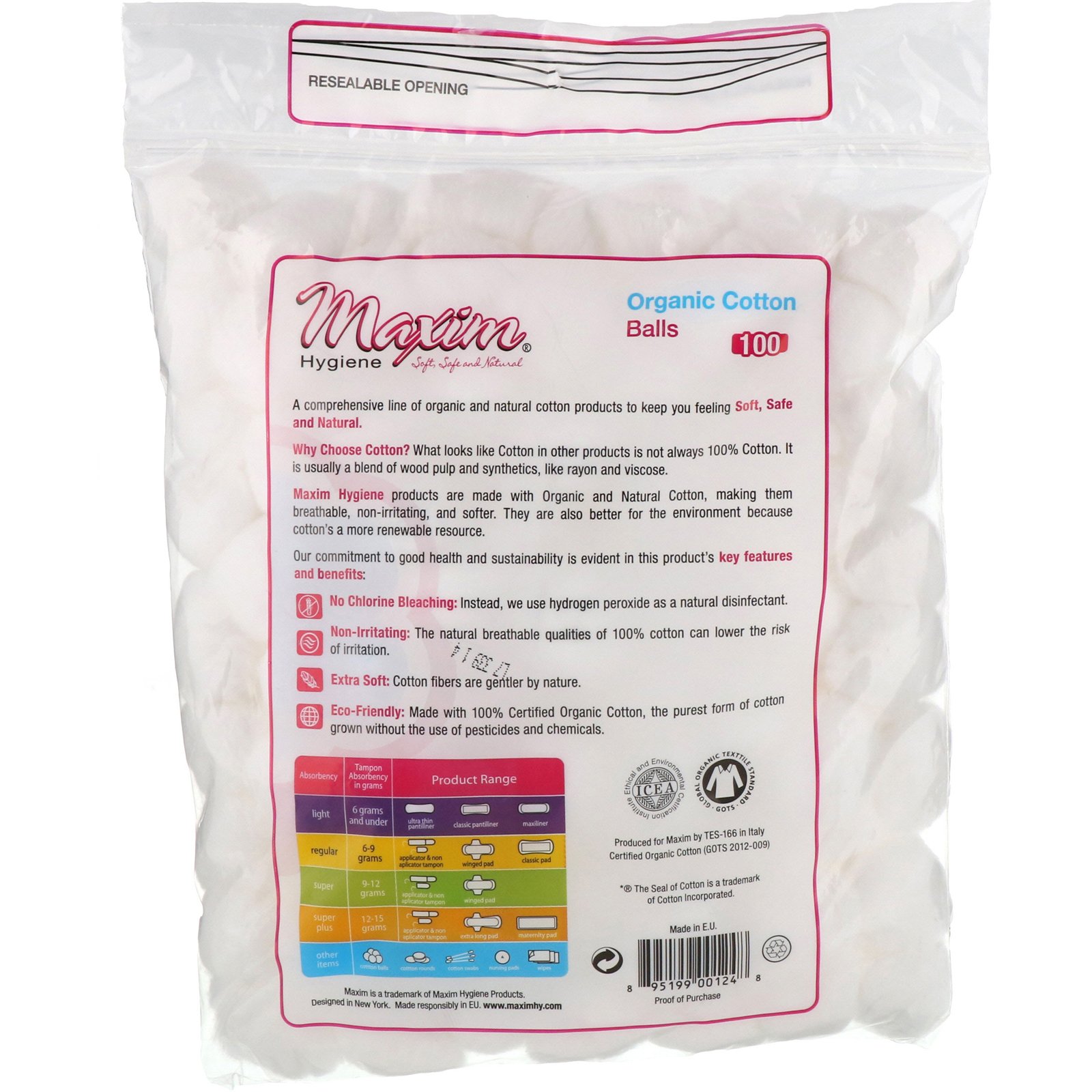 Comprar Maxim Hygiene Products, Bolas de Algodão Orgânicas, 100 Unidades no Total - Imagem 2