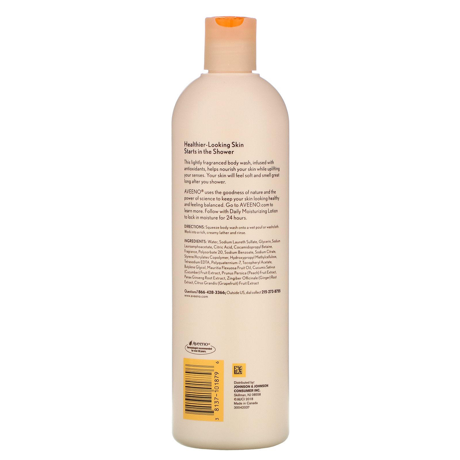 Comprar Aveeno, Lavagem corporal positivamente nutritiva infundida com Antioxidante, Pêssego branco + Gengibre, 16 fl oz (473 ml) - Imagem 2