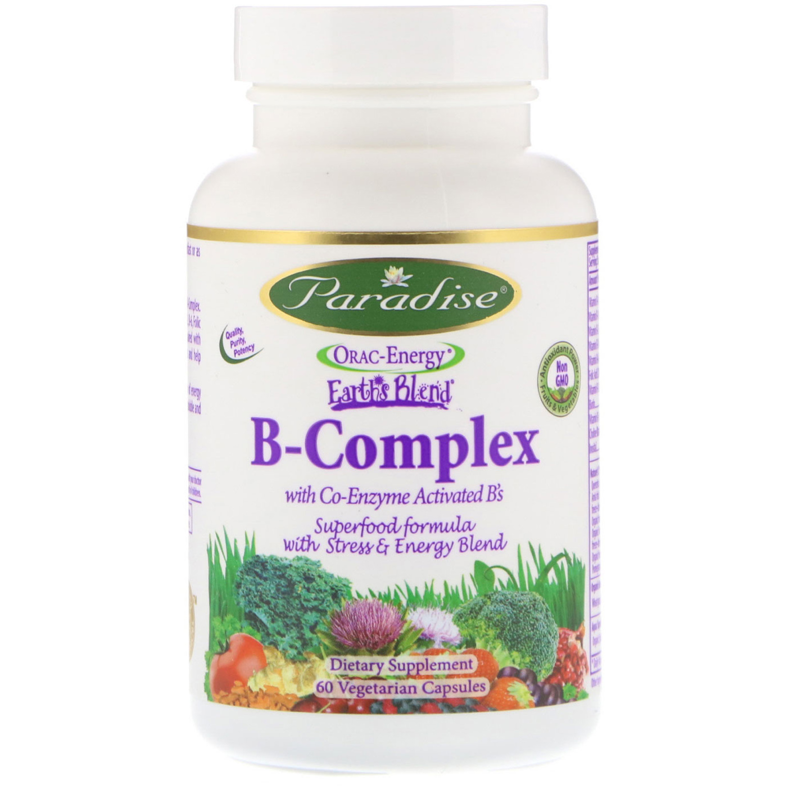 Comprar Paradise Herbs, Orac-Energy, Earth's Blend, Complexo B com Bs Ativados por Coenzimas, 60 Cápsulas Vegetais - Imagem 3