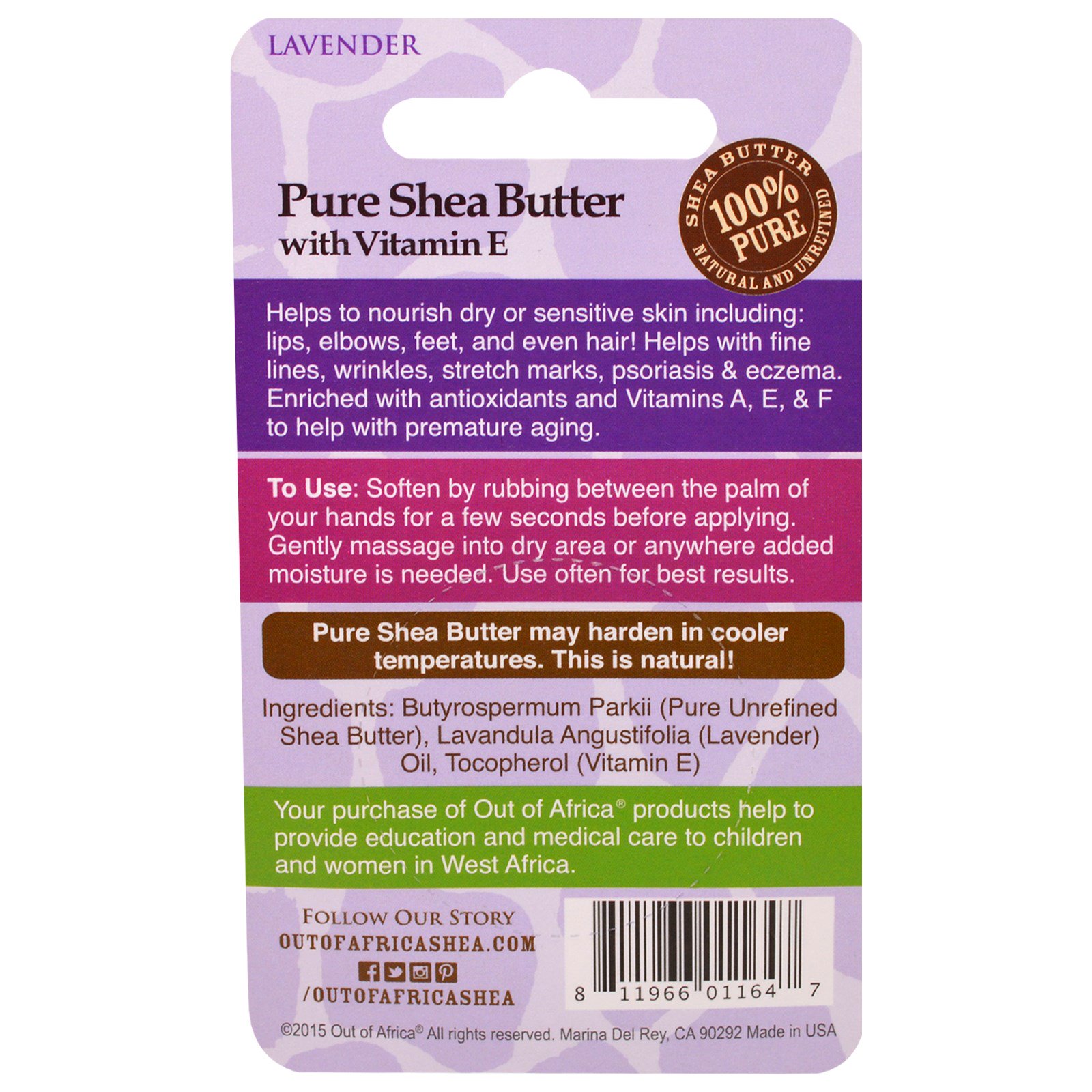 Comprar Out of Africa, Manteiga de Karité Pura com Vitamina E, Lavanda, 0,5 oz (14,2 g) - Imagem 2