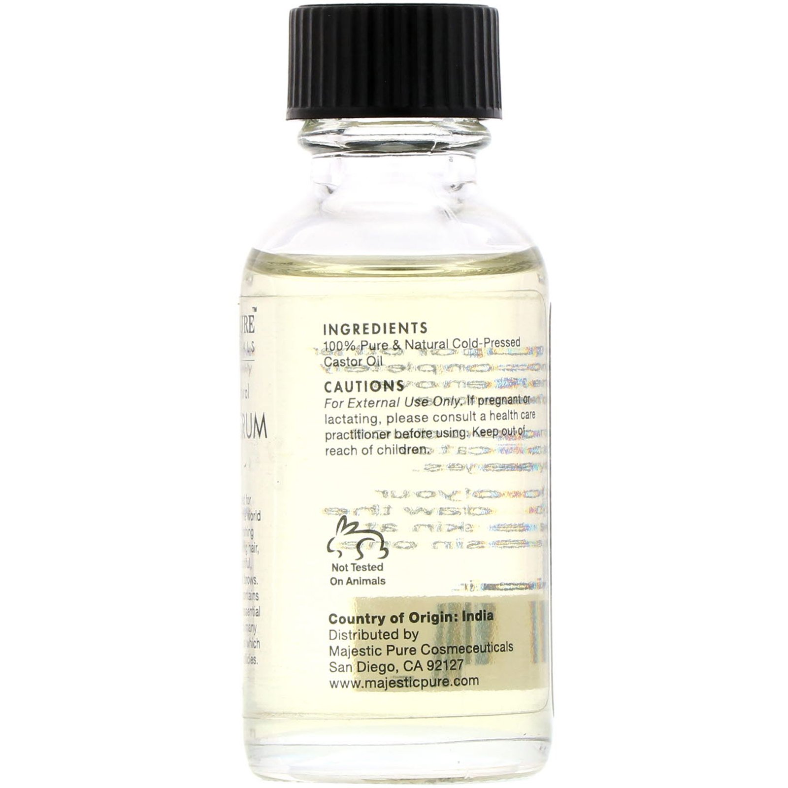 Comprar Majestic Pure, 100% Pure & Natural, Eyelash Serum, Castor Oil, 1 fl oz (30 ml) - Imagem 2