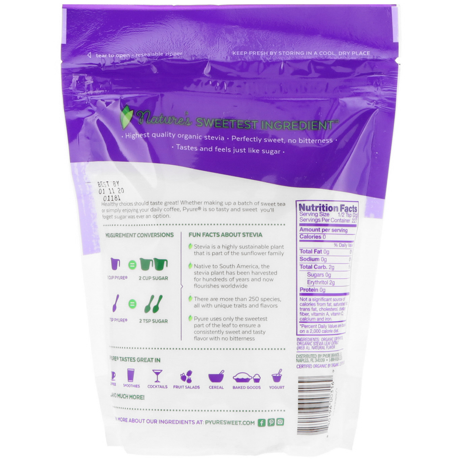 Comprar Pyure, Mistura de Estévia Orgânica, Adoçante Granular Multiuso, 454 g (16 oz) - Imagem 2