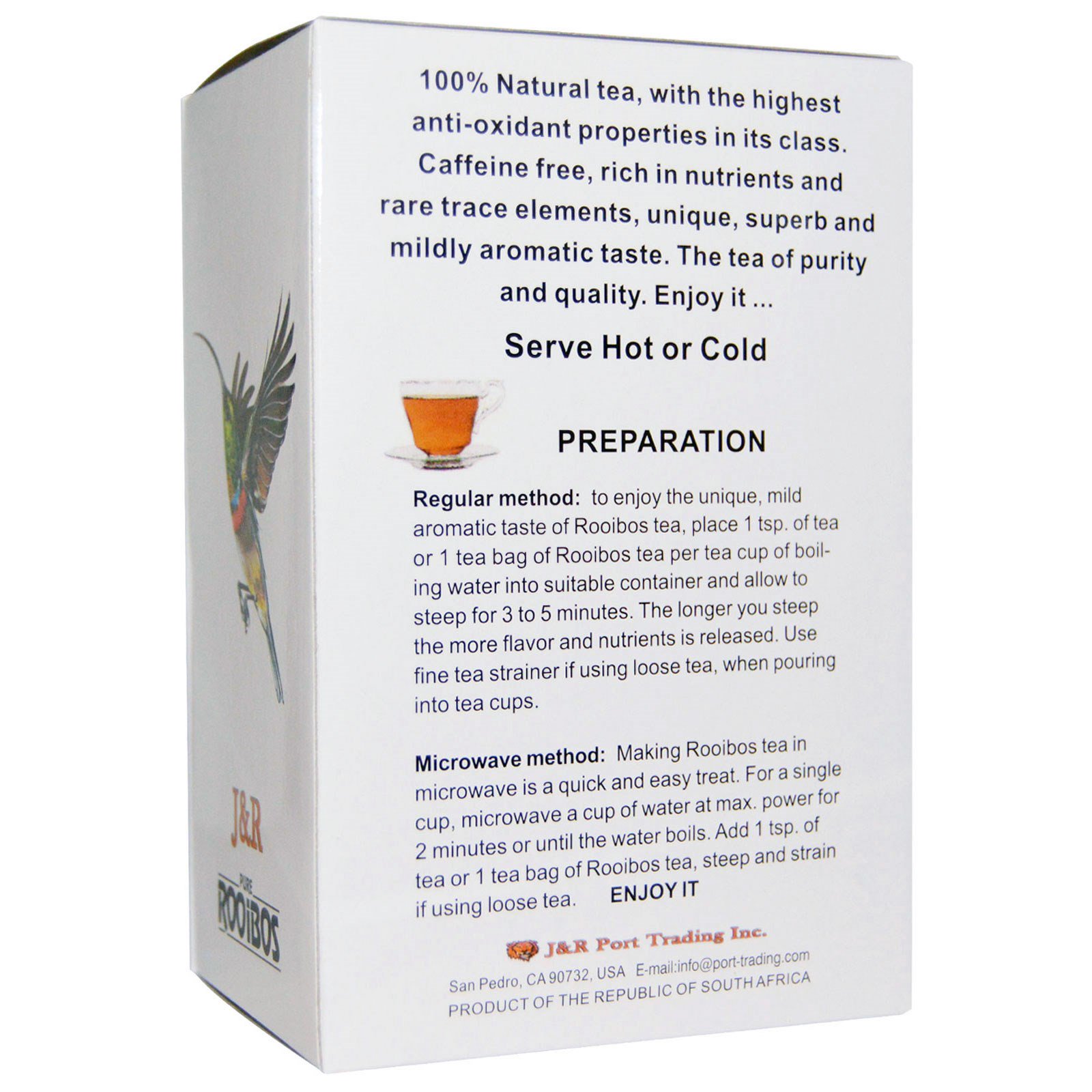 Comprar J&R Port Trading Co., Pure Rooibos Red Tea, Sem Cafeína, 40 Saquinhos de Chá, 100 g (3,53 oz) - Imagem 2