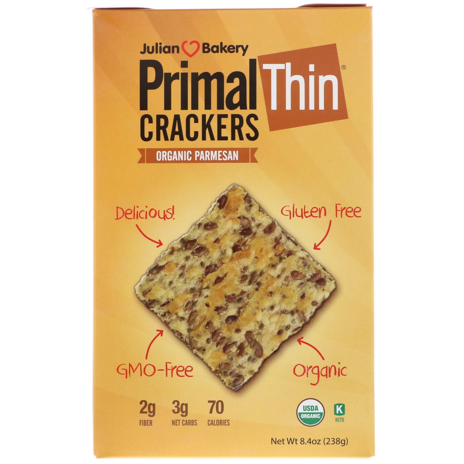 Comprar Julian Bakery, Biscoitos finos Primal, Parmesão orgânico, 8.4 oz (238 g)