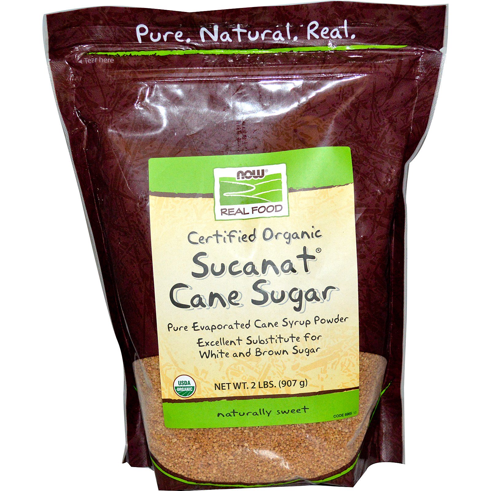 Comprar Now Foods, Real Food, Açucar caldo de cana orgânico certificado, 2 lbs (907 g)