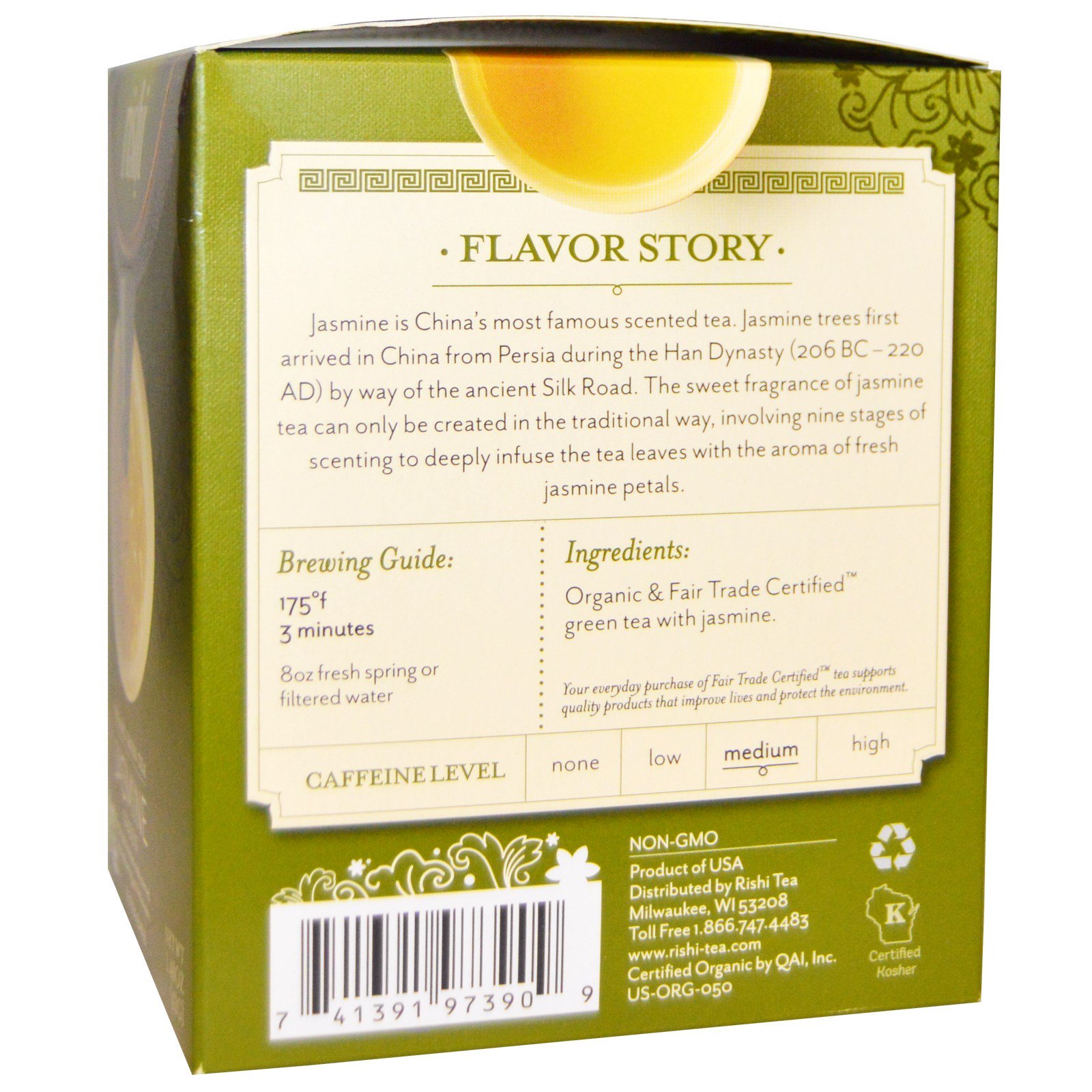 Comprar Rishi Tea, Chá Verde Orgânico, Verde Jasmim, 15 Saquinhos de Chá 1,48 oz (42 g) Cada - Imagem 2