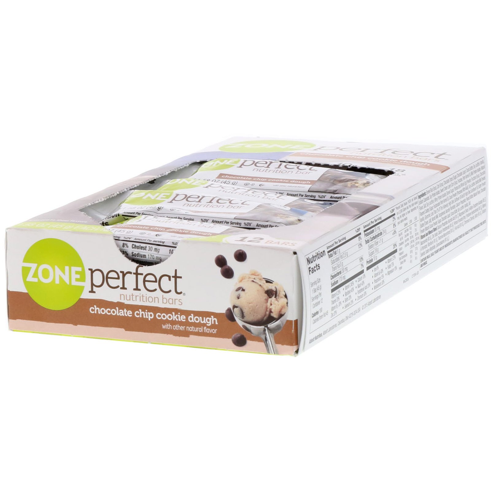 Comprar ZonePerfect, Barras nutricionais, Massa de biscoito com chips de chocolate, 12 Barras, 1,58 oz (45 g) Cada