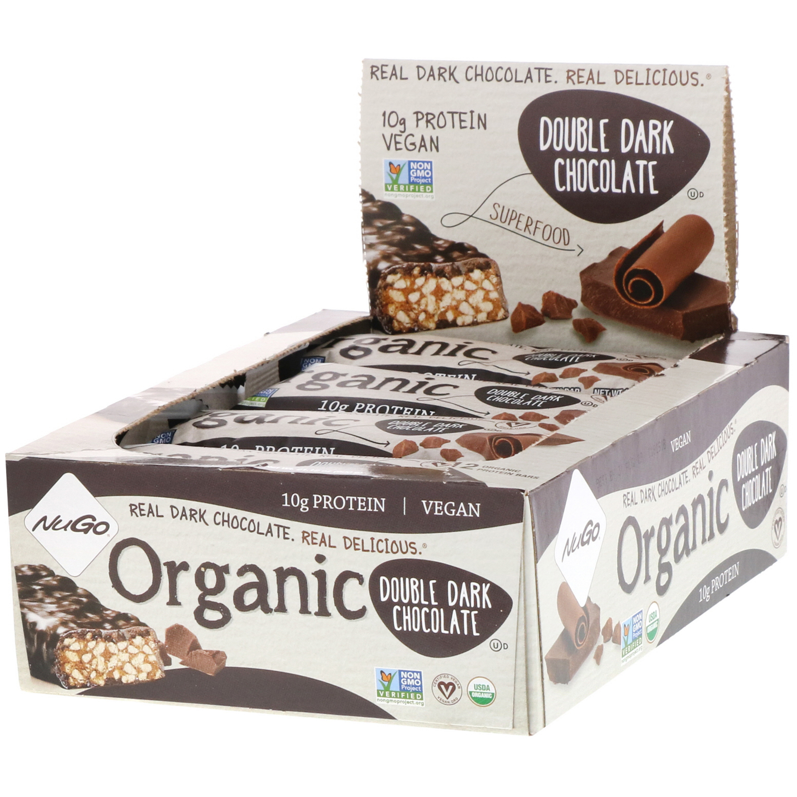 Comprar NuGo Nutrition, Chocolate muito amargo orgânico, 12 barras de proteína orgânicas, 1,76 oz (50 g) cada