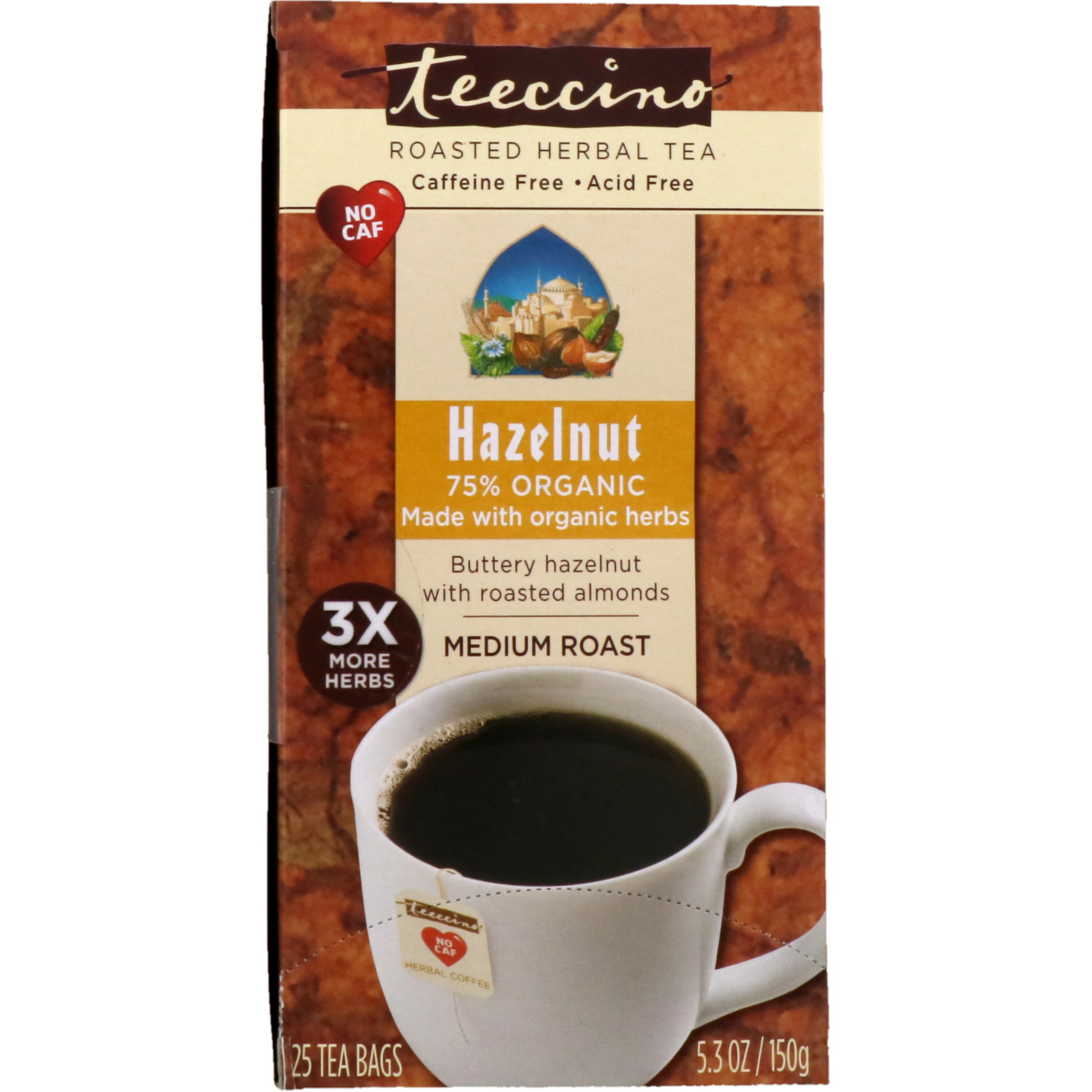 Comprar Teeccino, Chá de Ervas Torradas, Médio Assado, Avelã, Sem Cafeína, 25 Saquinhos de Chá, 150 g (5,3 onças)