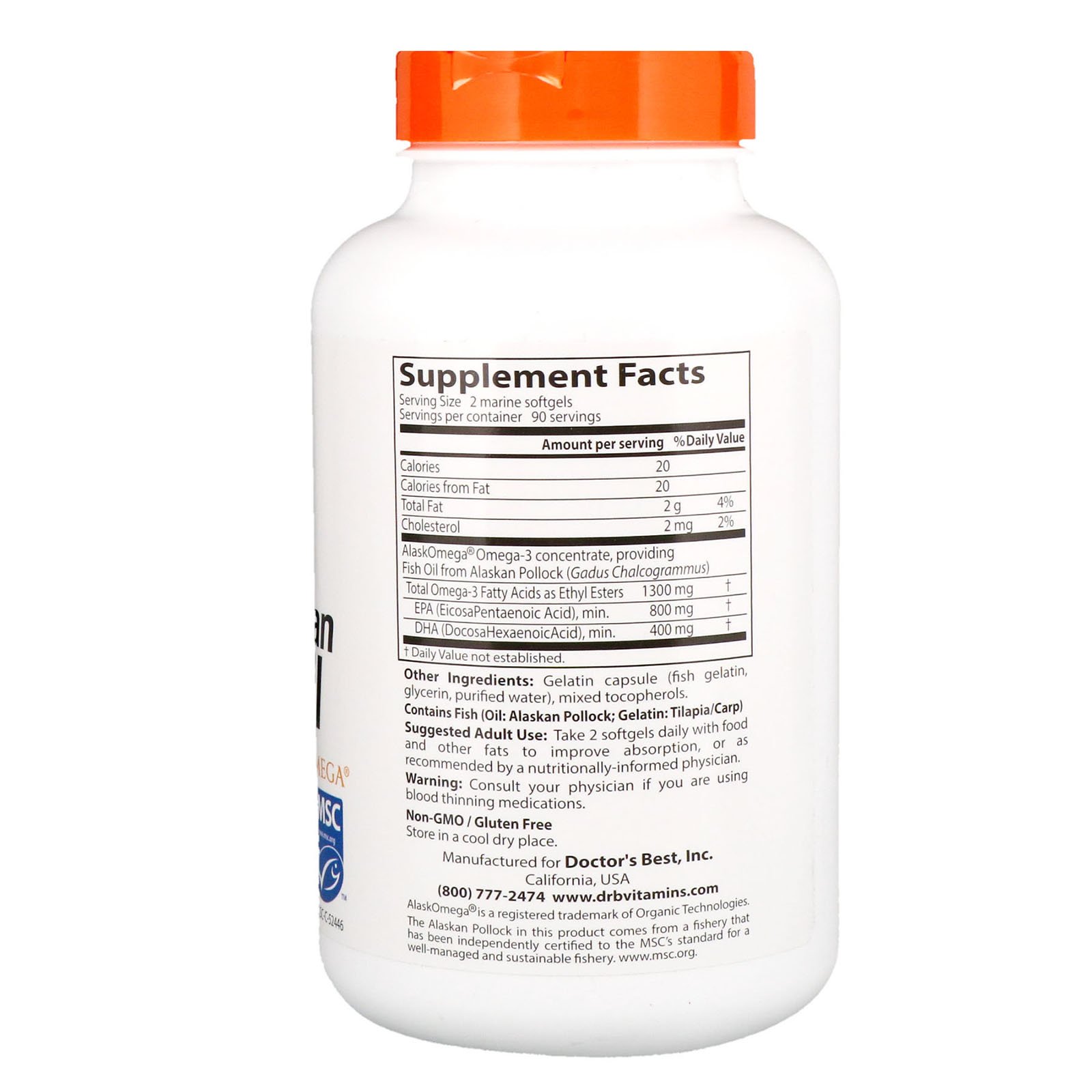 Comprar Doctor's Best, Óleo de Peixe Selvagem Puro do Alasca com AlaskOmega, 180 Cápsulas Softgel Marinhas - Imagem 2