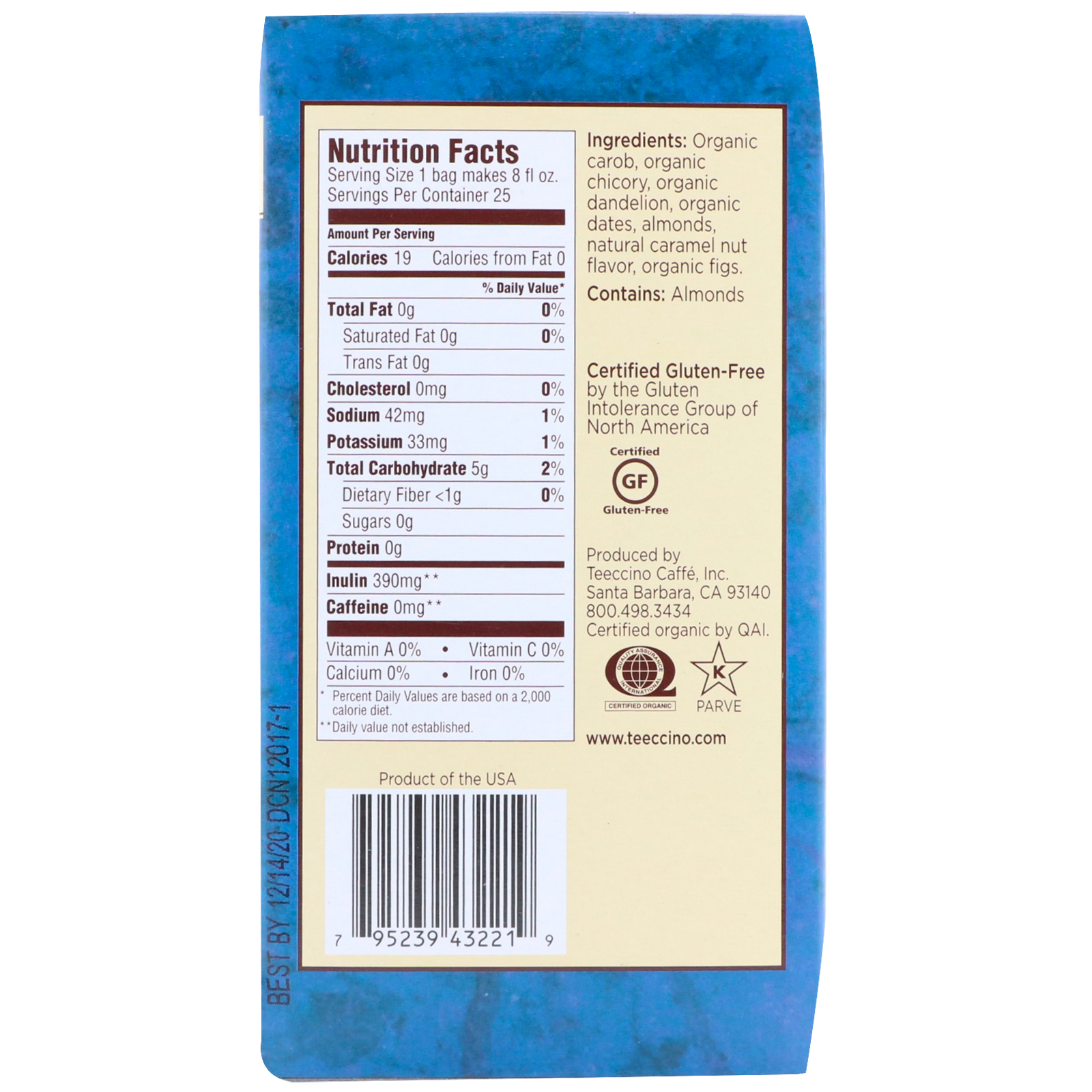 Comprar Teeccino, Chá de Ervas Torrado, Dente-de-leão, Caramelo e Nozes, Sem Cafeína, 25 Saquinhos, 150 g - Imagem 2