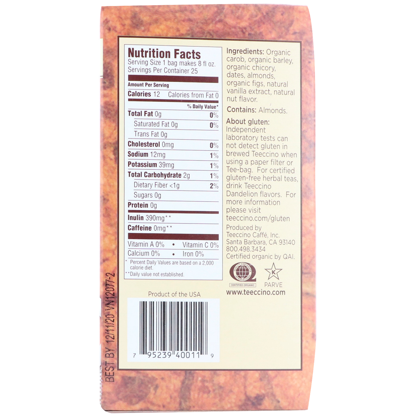 Comprar Teeccino, Café à Base de Plantas, Médio Rosado, Noz Baunilha, Sem Cafeína, 25 Sacos de Chá, 150 g - Imagem 2