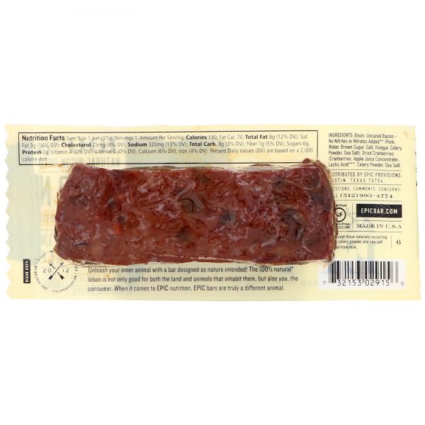 Comprar Epic Bar, Bisão, Barra de Bacon Não Curado + Cranberry, 12 Barras, 37 g Cada - Imagem 5