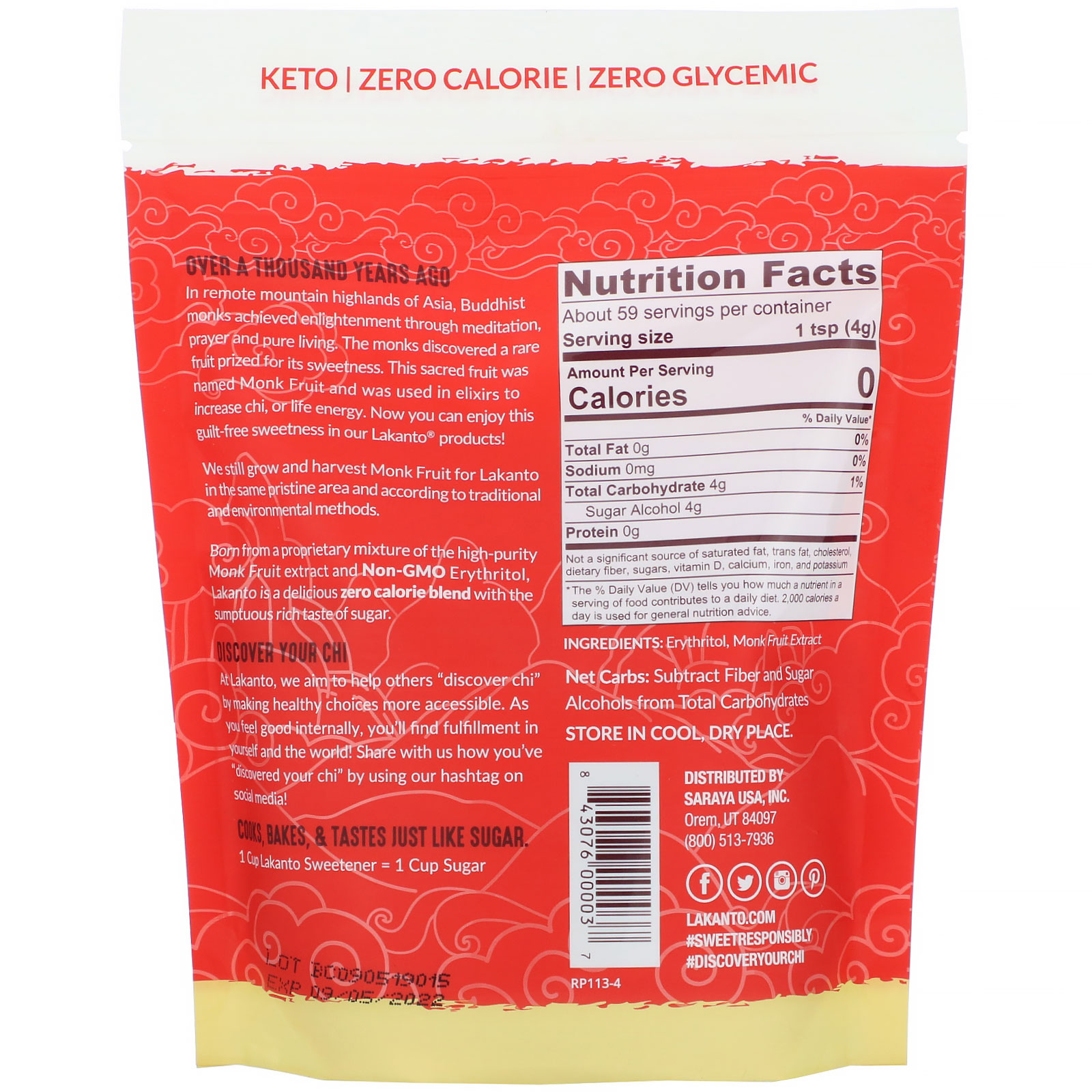 Comprar Lakanto, Adoçante de Fruta-dos-Monges com Eritritol, Dourado, 235 g (8,29 oz) - Imagem 2