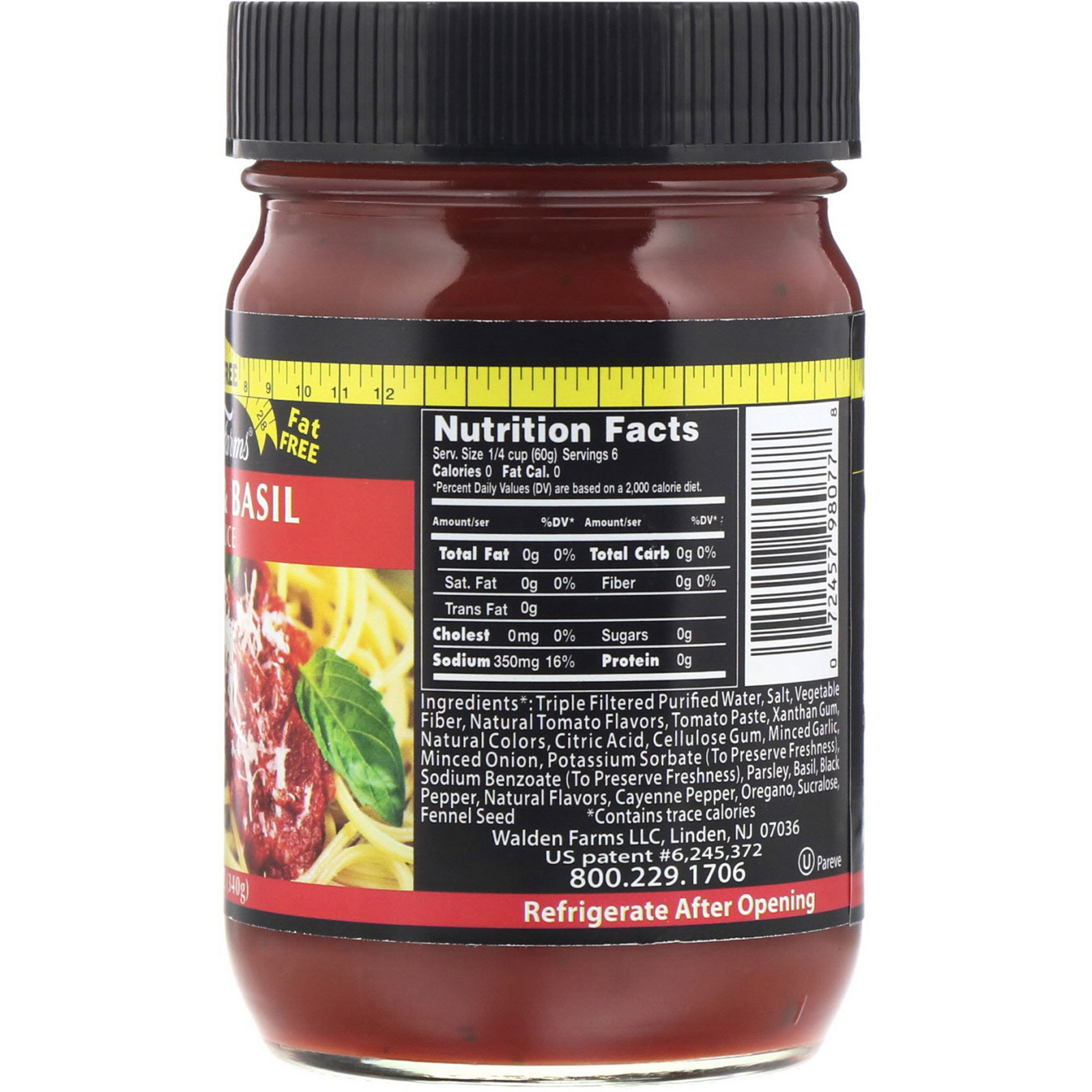 Comprar Walden Farms, Molho para Macarrão, Tomate e Manjericão, 12 oz - Imagem 2